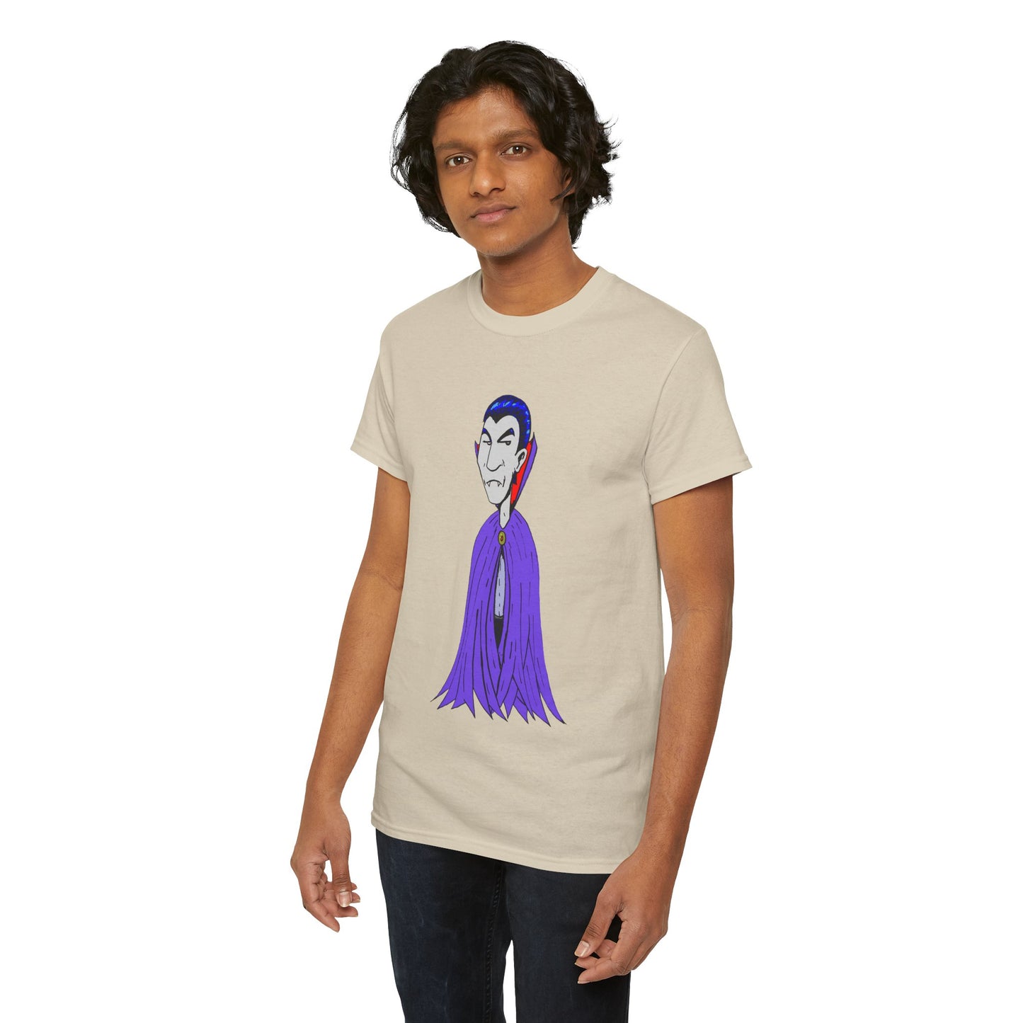 Vampire Cartoon Tee - Cute Purple Cloak Dracula Graphic T-Shirt