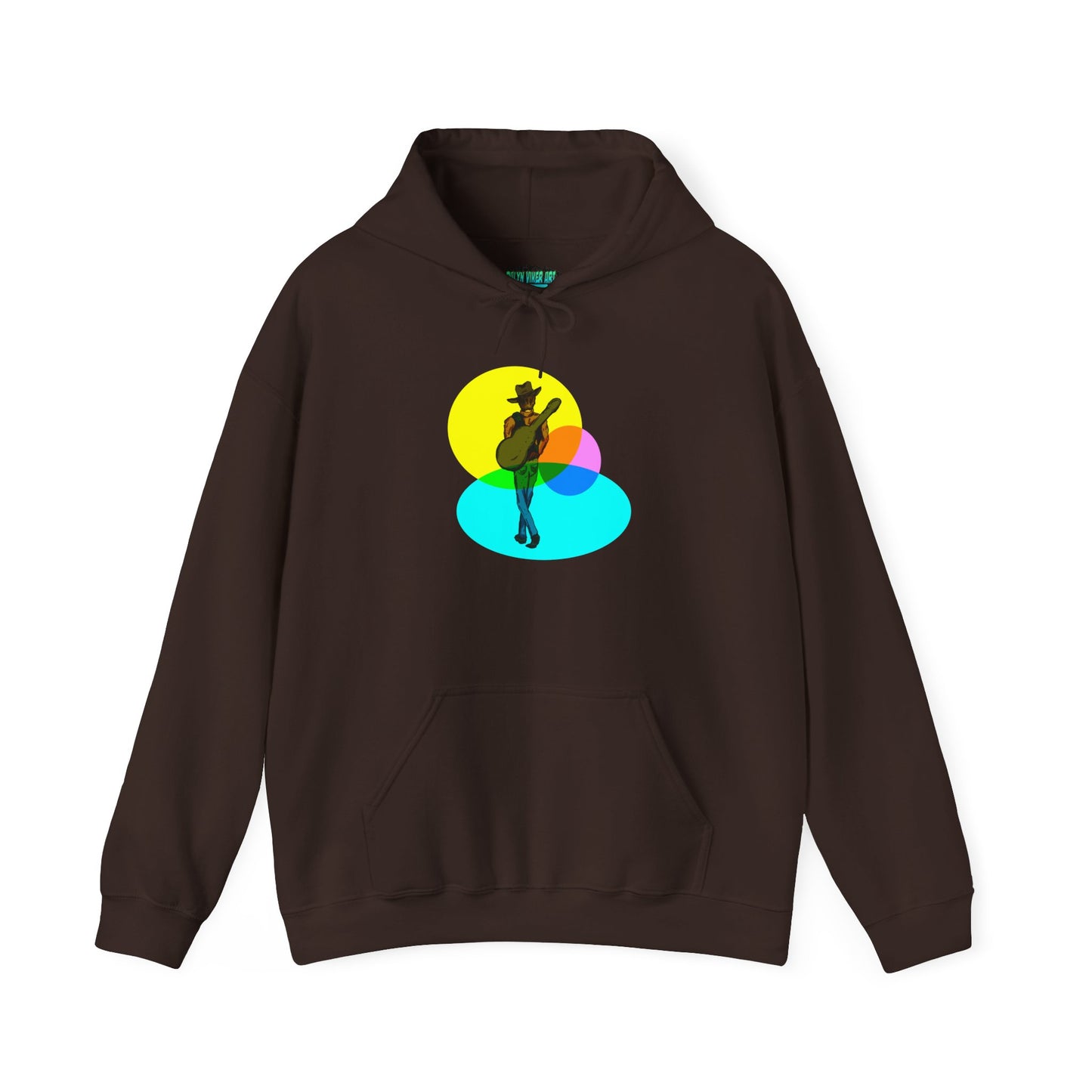 Cowboy with Guitar Hoodie — Colorful Retro Music Graphic Sweatshirt