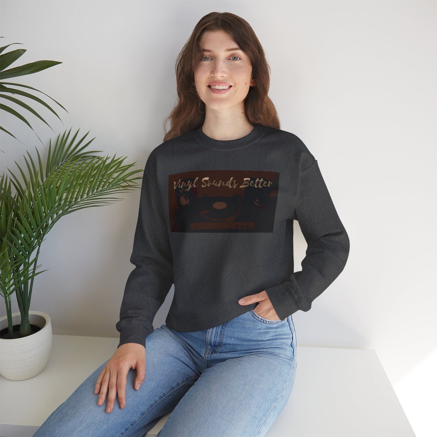 Crewneck Sweatshirt — "Vinyl Sounds Better" Retro Record Graphic