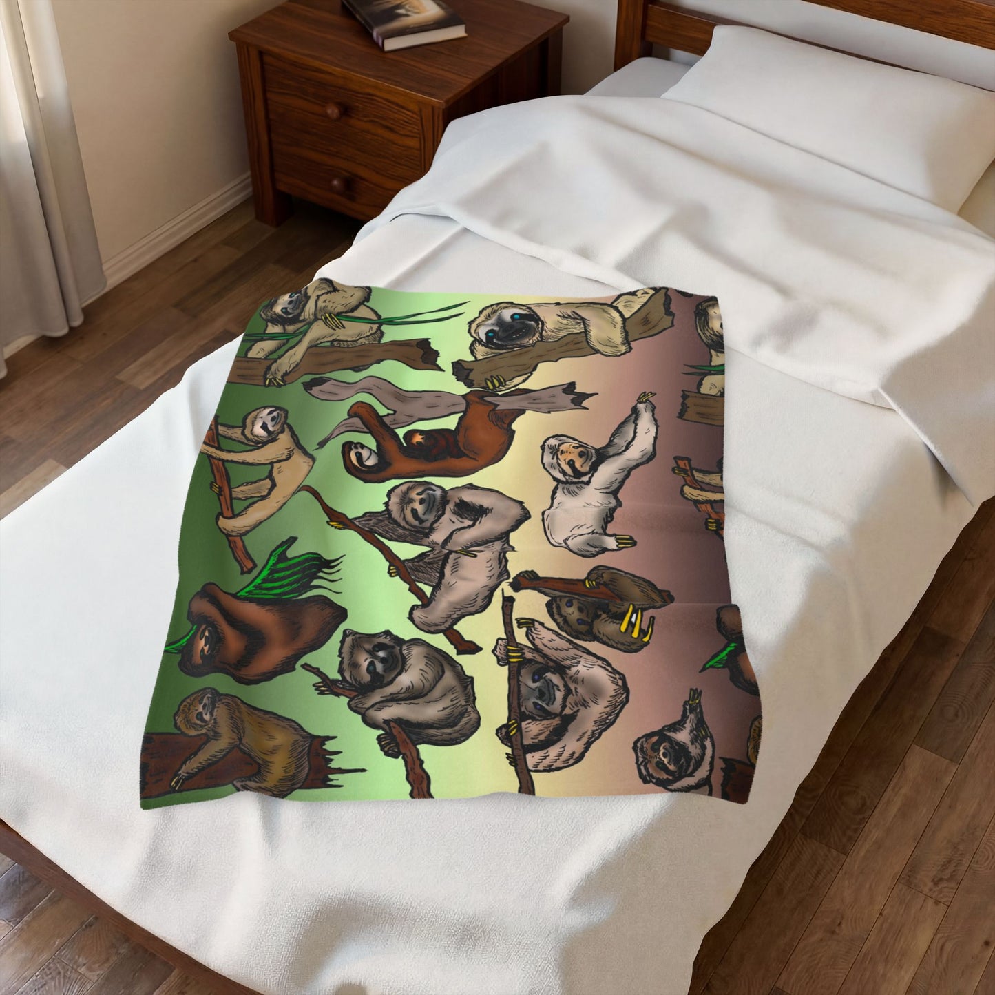 Sloth Pattern Velveteen Plush Blanket – Cute Relaxing Animal Throw