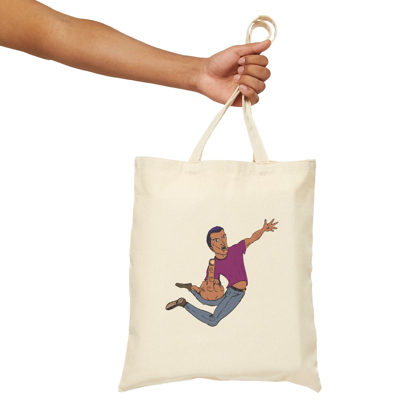 Giving a Flying Eff Tote Bag — Playful Retro Man Jumping Illustration Cotton Canvas Tote