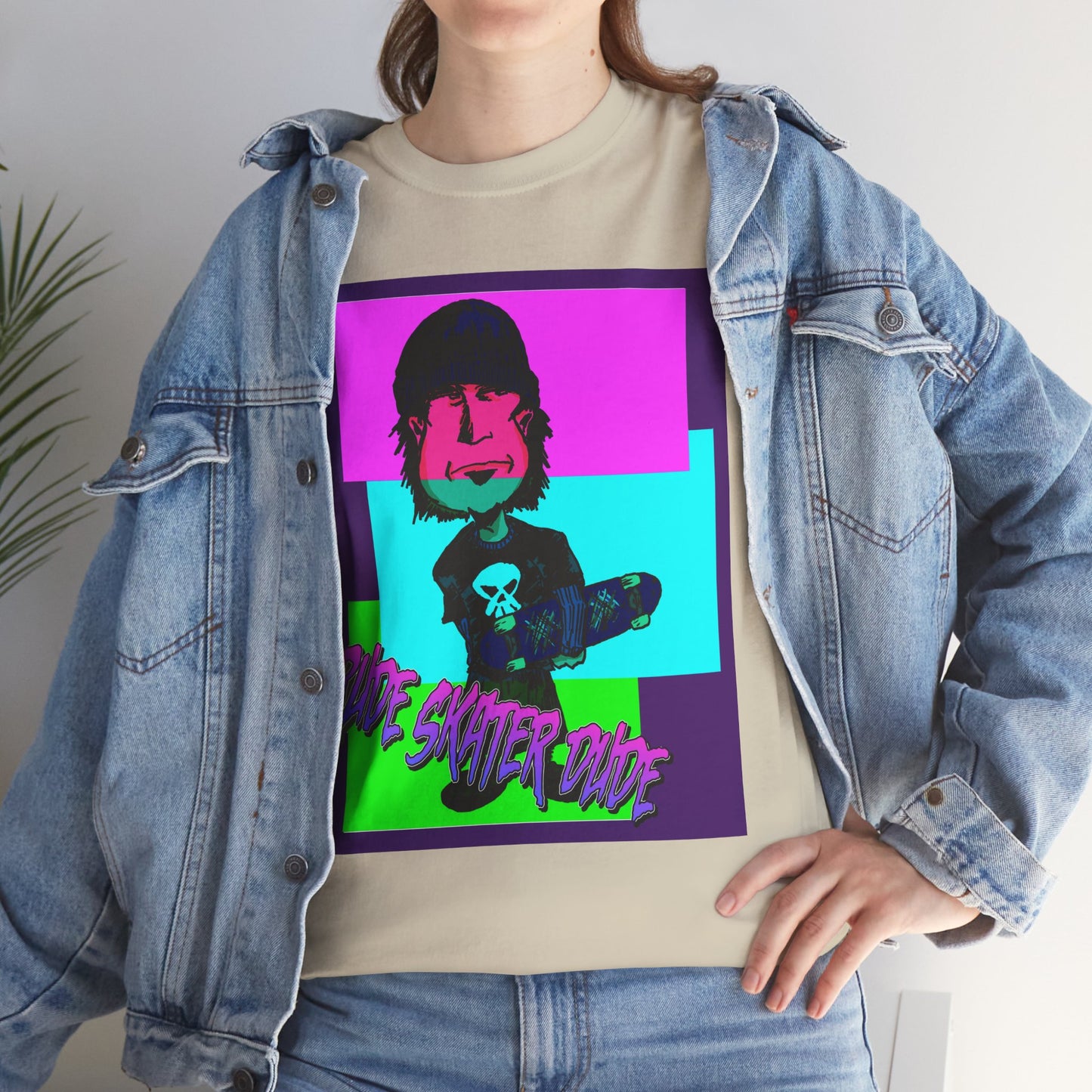 Retro Neon Skateboard Tee — "Rude Skater Dude" Graphic