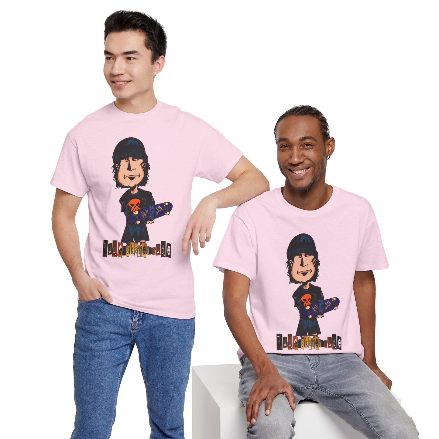 Rude Skater Dude Cartoon Skate Punk T-Shirt — Skateboarding Tee with Skull Design