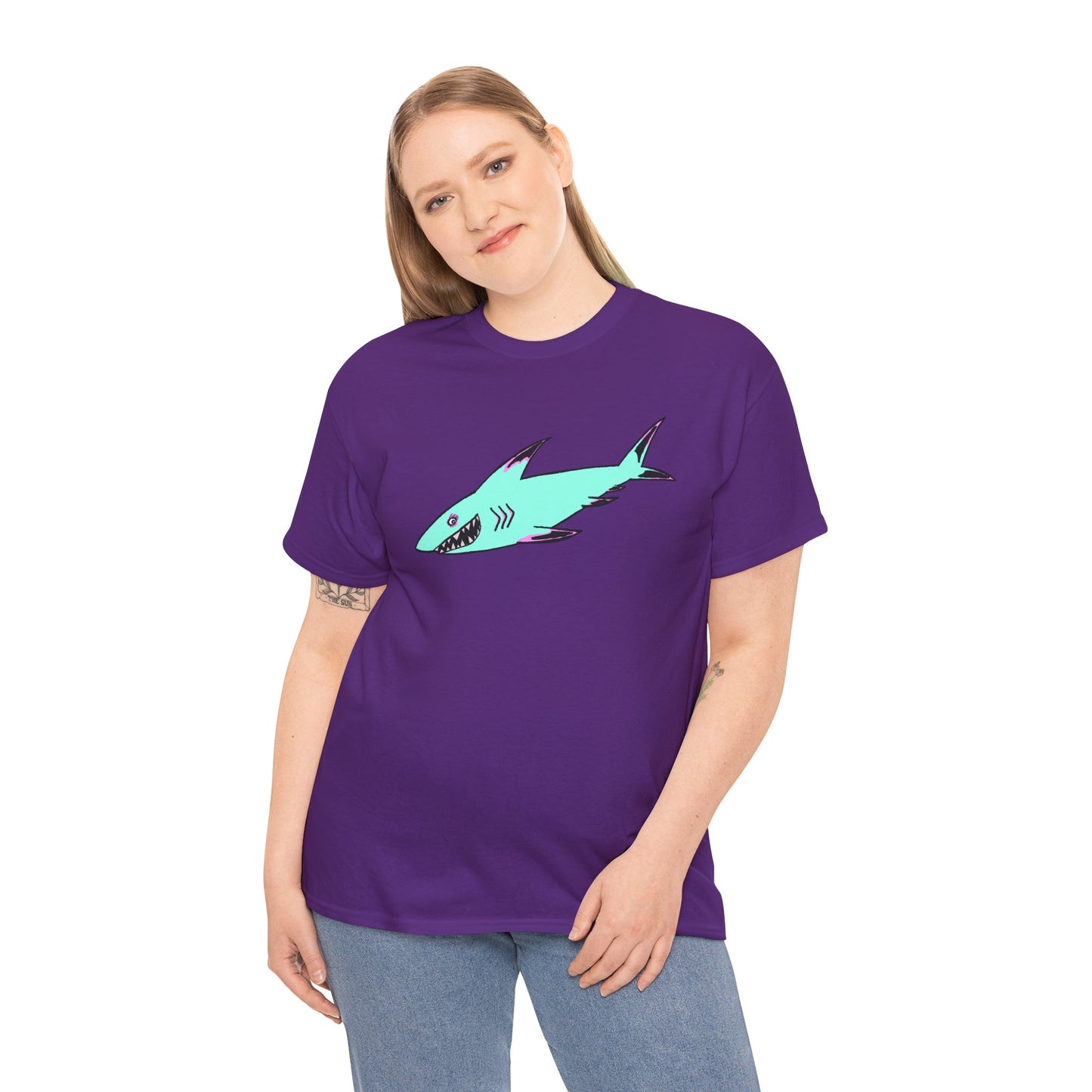 Cool Shark Graphic Unisex Heavy Cotton Tee, Ocean Lover Shirt, Beachwear, Casual Everyday Tee, Gift for Sharks Fans