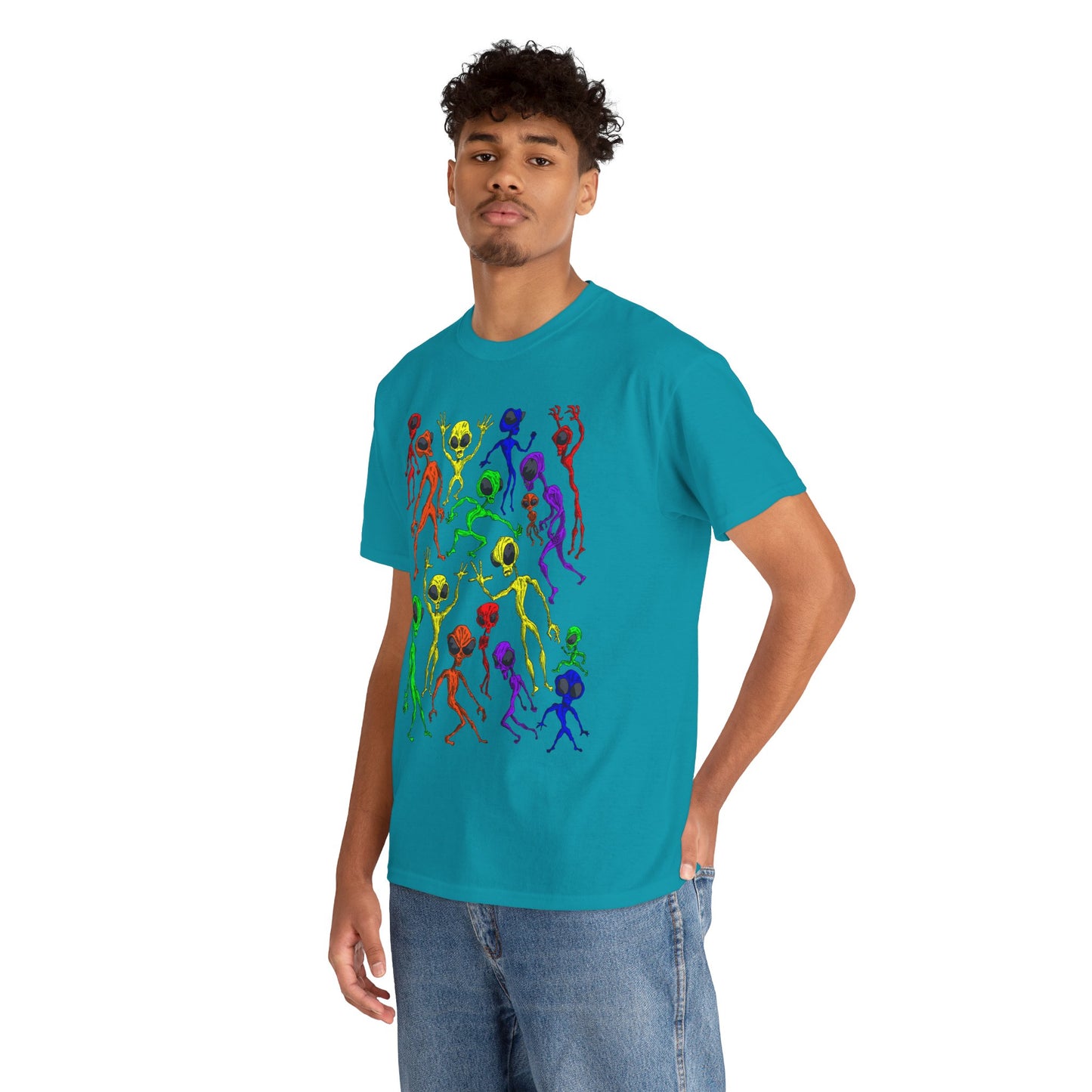 Rainbow Alien Dance Party Unisex Tee - Cosmic Sci-Fi Shirt