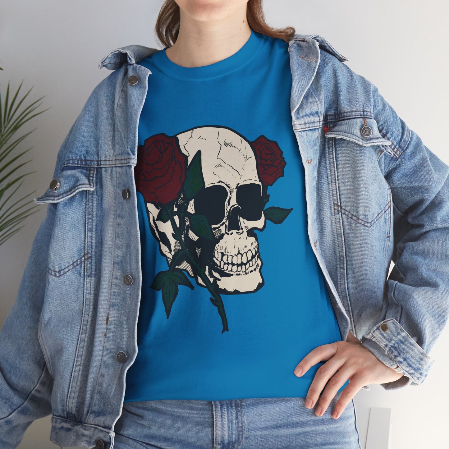 Skull and Roses Unisex Heavy Cotton Tee - Edgy Graphic T-Shirt for Impactful Style