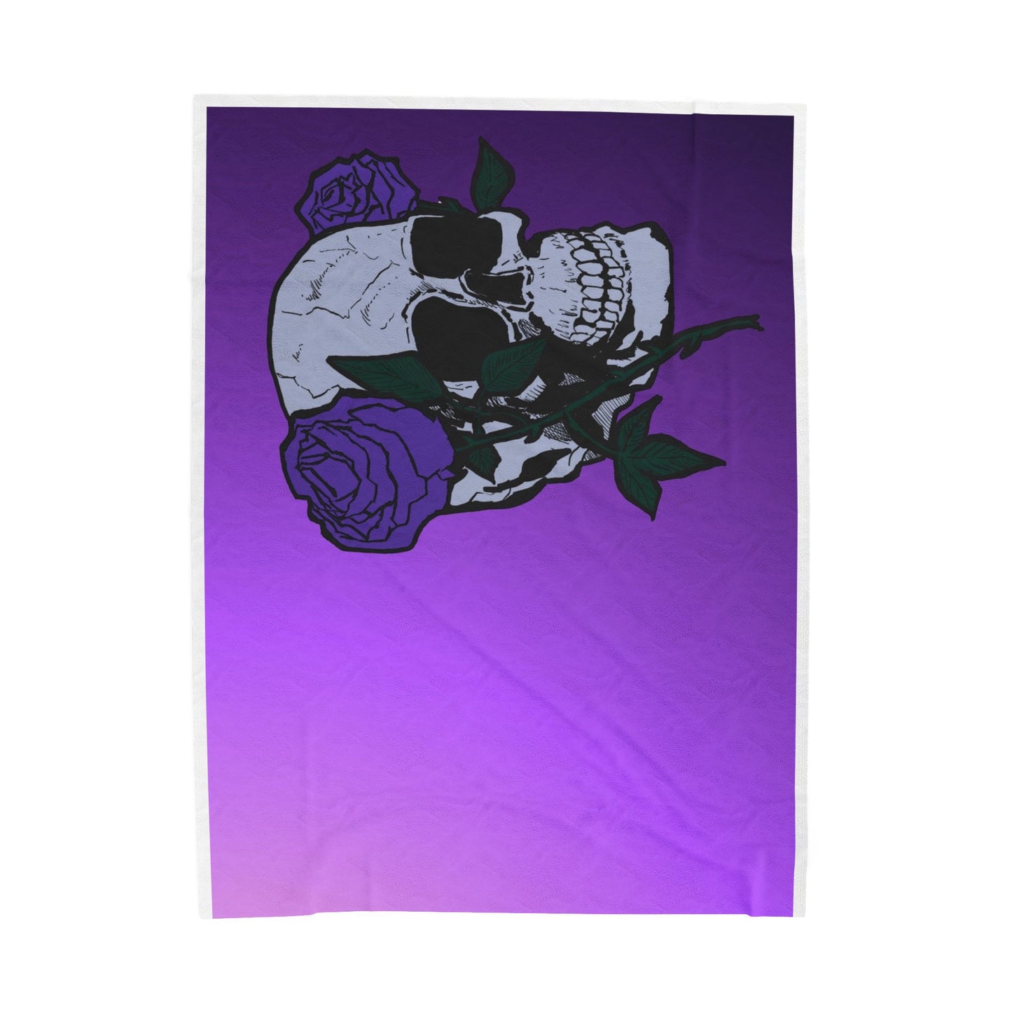 Purple Skull & Roses Velveteen Plush Blanket – Gothic Floral Throw