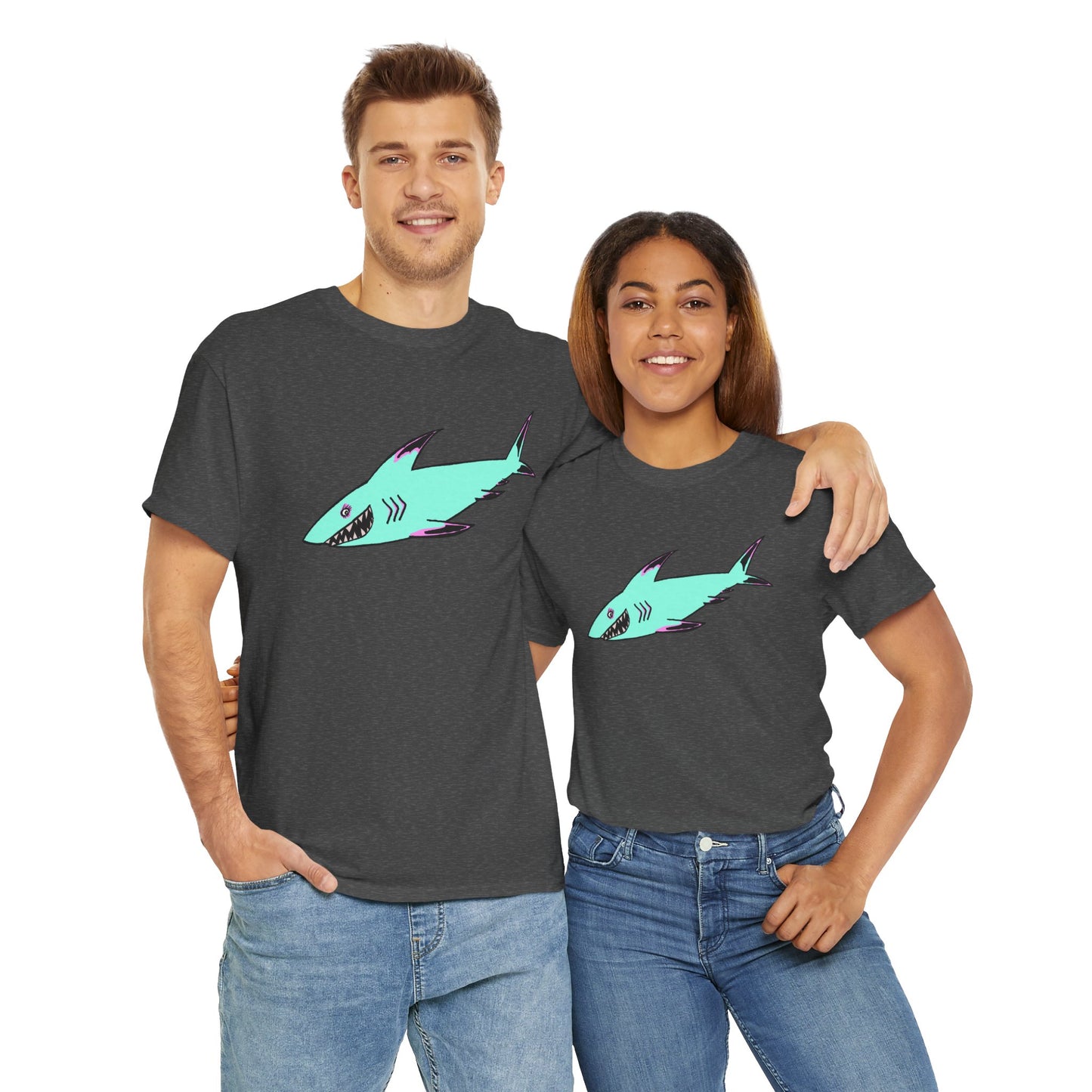 Cool Shark Graphic Unisex Heavy Cotton Tee, Ocean Lover Shirt, Beachwear, Casual Everyday Tee, Gift for Sharks Fans
