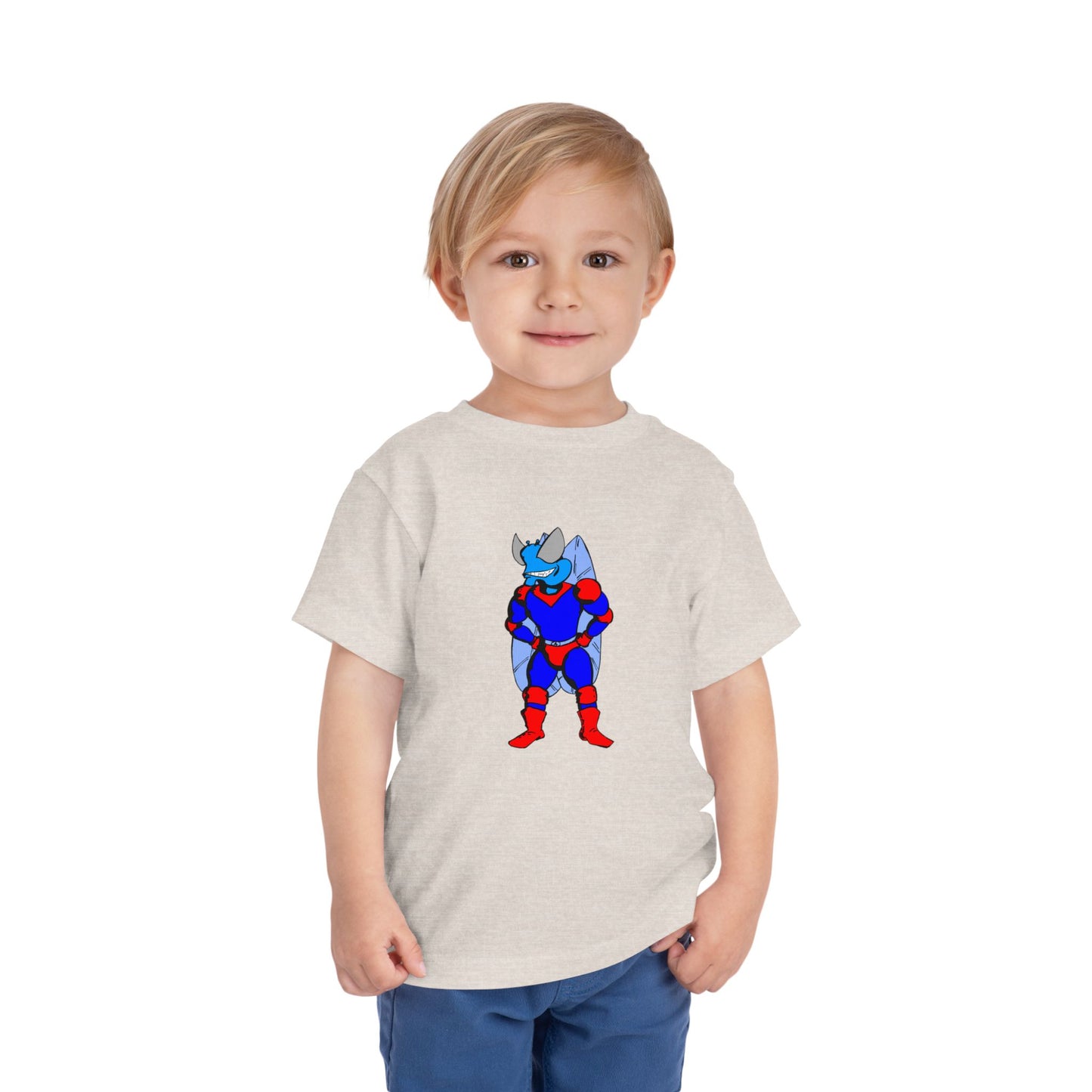 Astro-Fly Toddler Tee — Brave Blue Superhero Bug Graphic