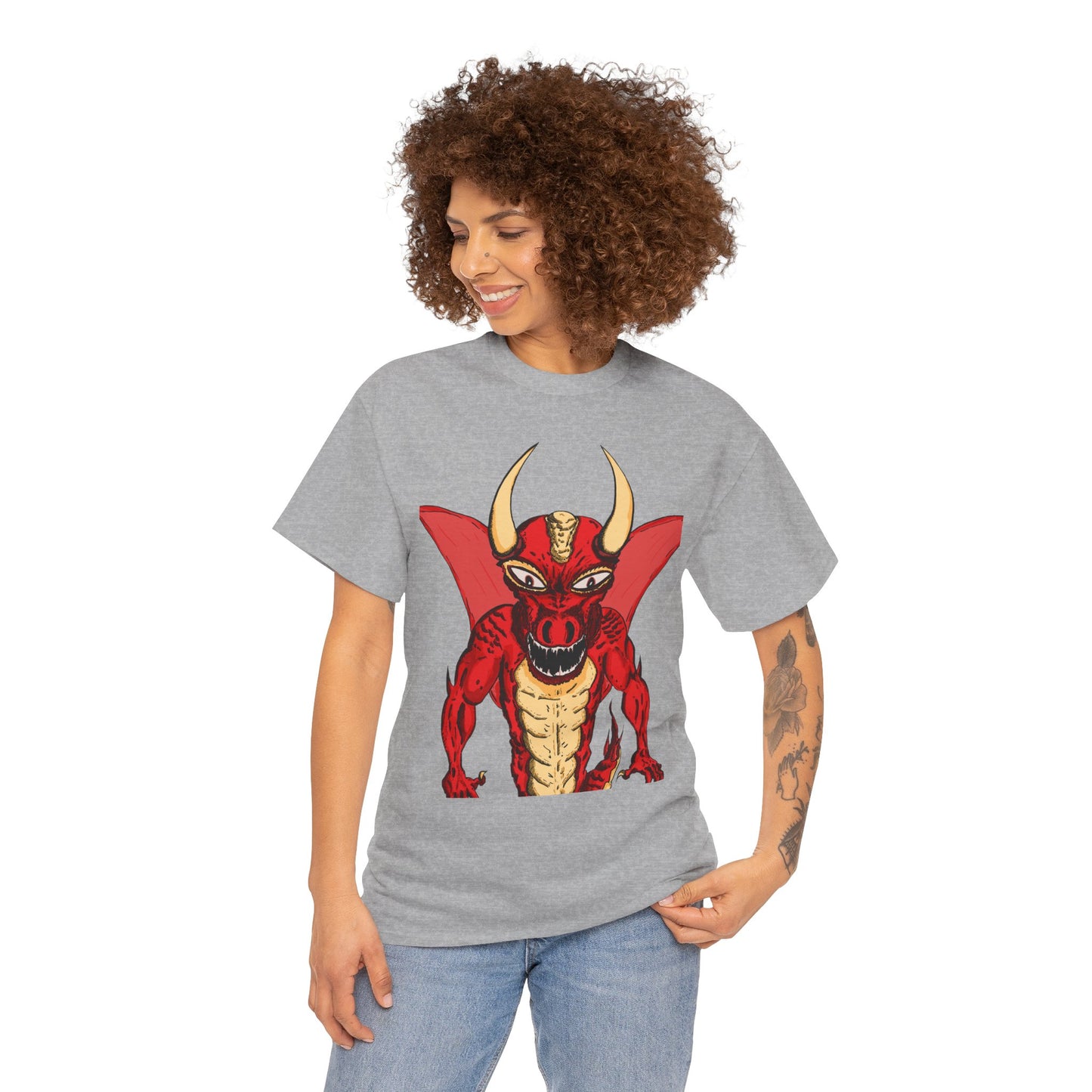 Bold Red Dragon Unisex Heavy Cotton Tee | Graphic Shirt for Anime Fans, Party Wear, Casual Outfit, Gift for Him/Her