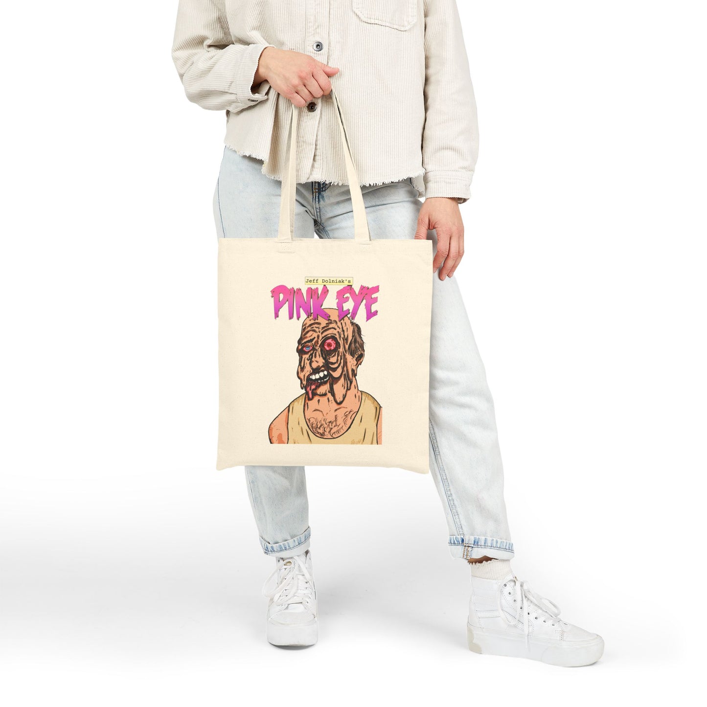 Tote Bag — Retro Horror 'Pink Eye' Illustration Cotton Canvas Tote