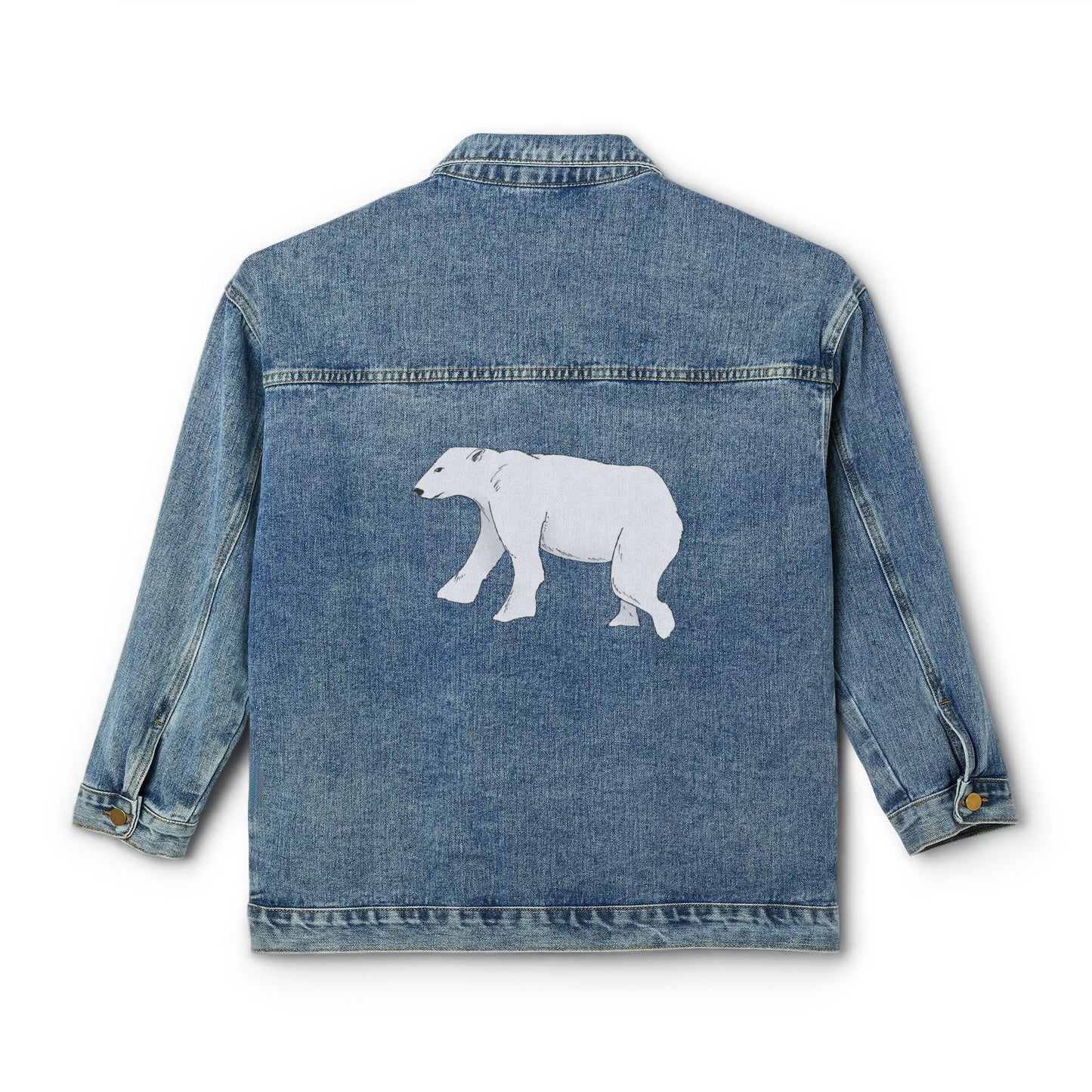 Women's Denim Jacket with White Polar Bear Back Graphic – Casual Vintage Outerwear