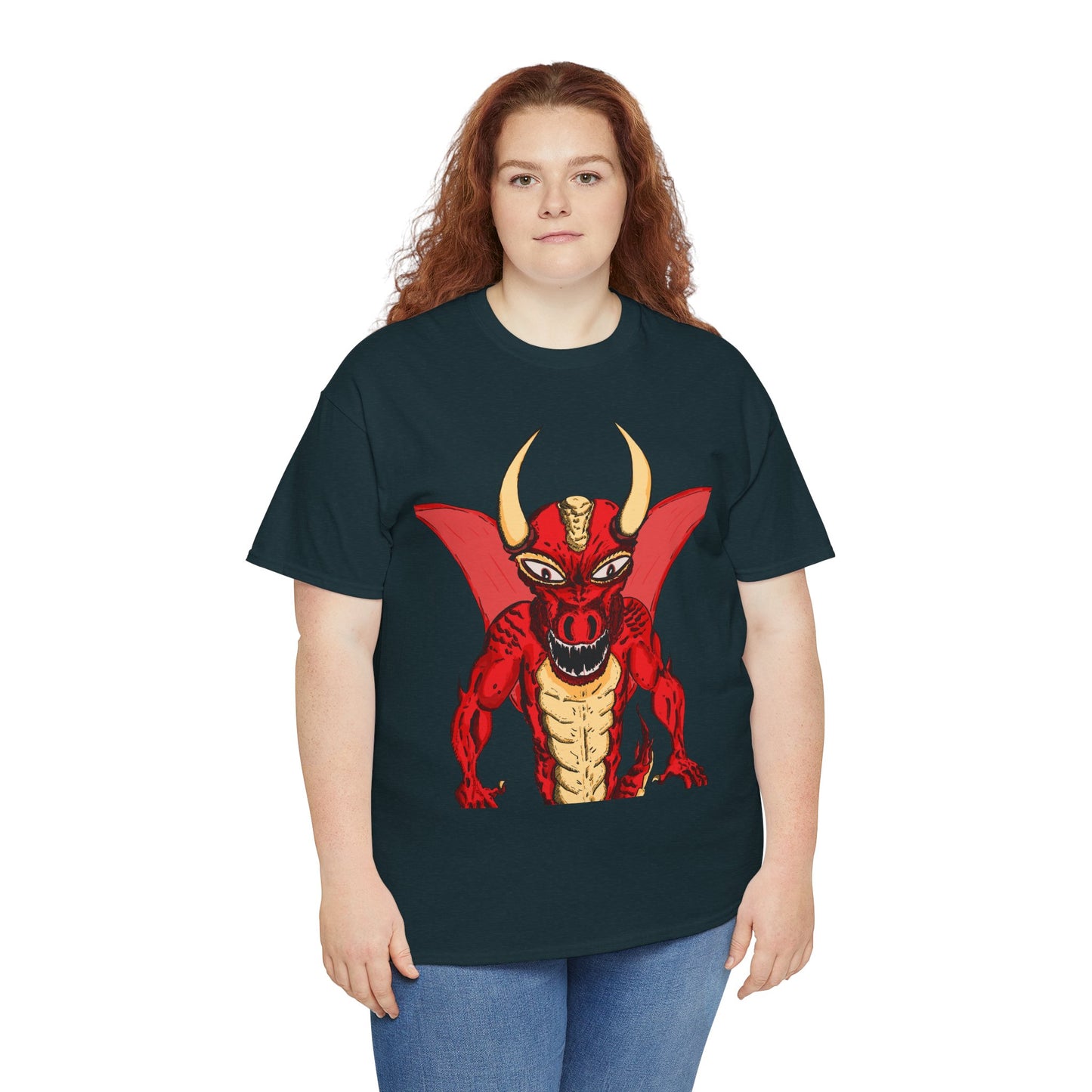 Bold Red Dragon Unisex Heavy Cotton Tee | Graphic Shirt for Anime Fans, Party Wear, Casual Outfit, Gift for Him/Her