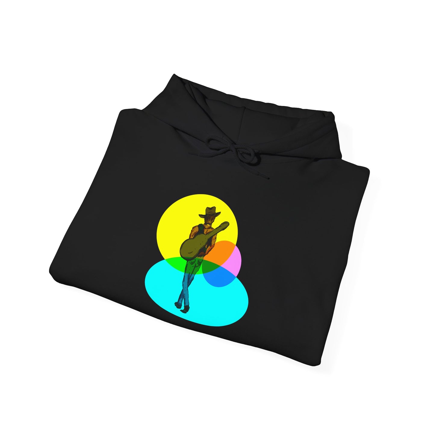 Cowboy with Guitar Hoodie — Colorful Retro Music Graphic Sweatshirt