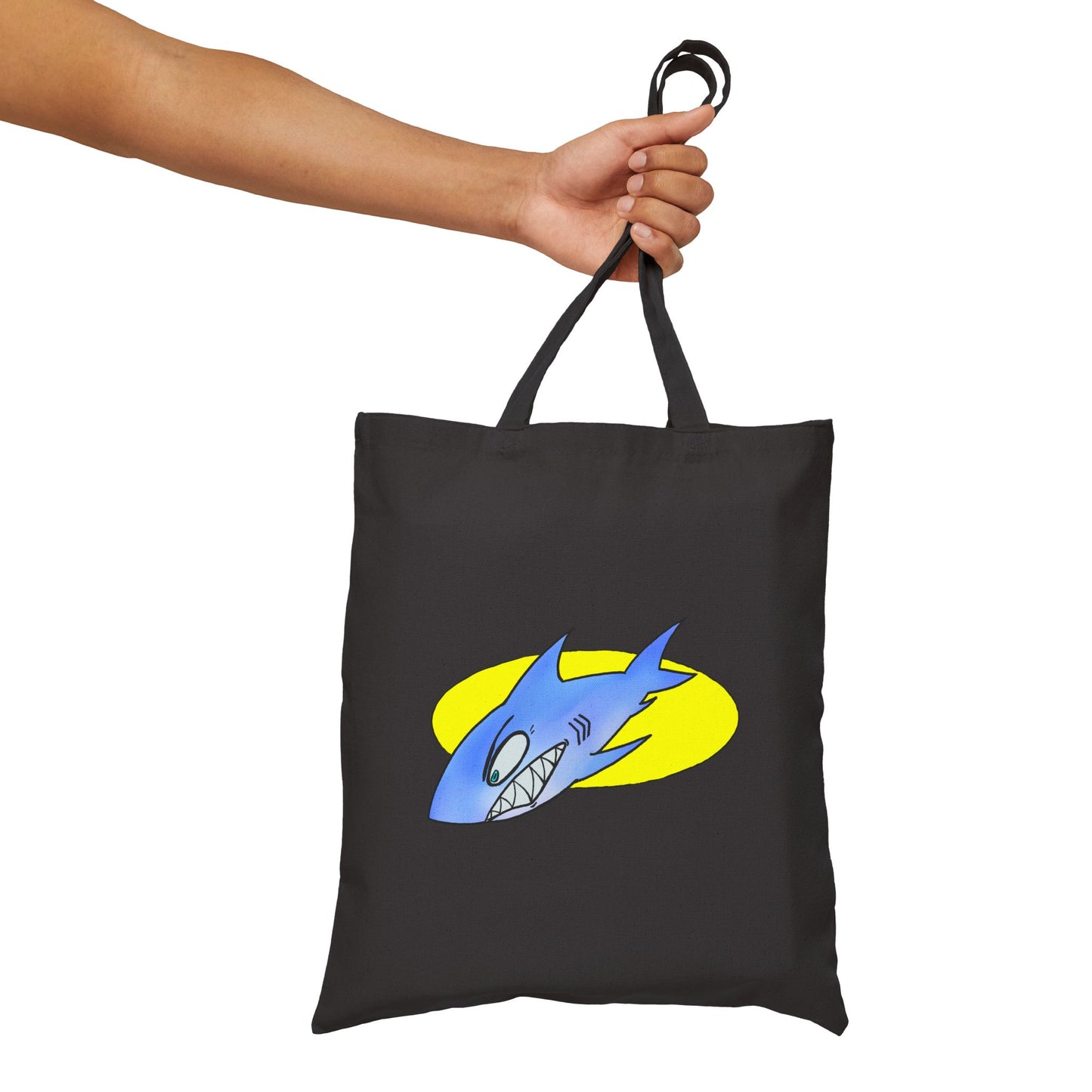 Shark Graphic Tote Bag – Retro Blue Shark Design on Natural Canvas