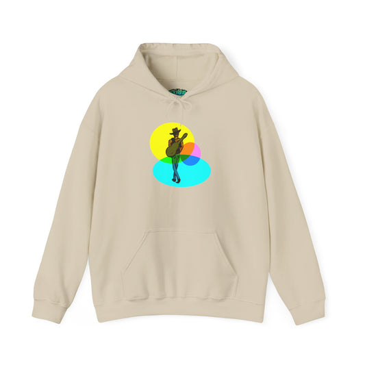 Cowboy with Guitar Hoodie — Colorful Retro Music Graphic Sweatshirt