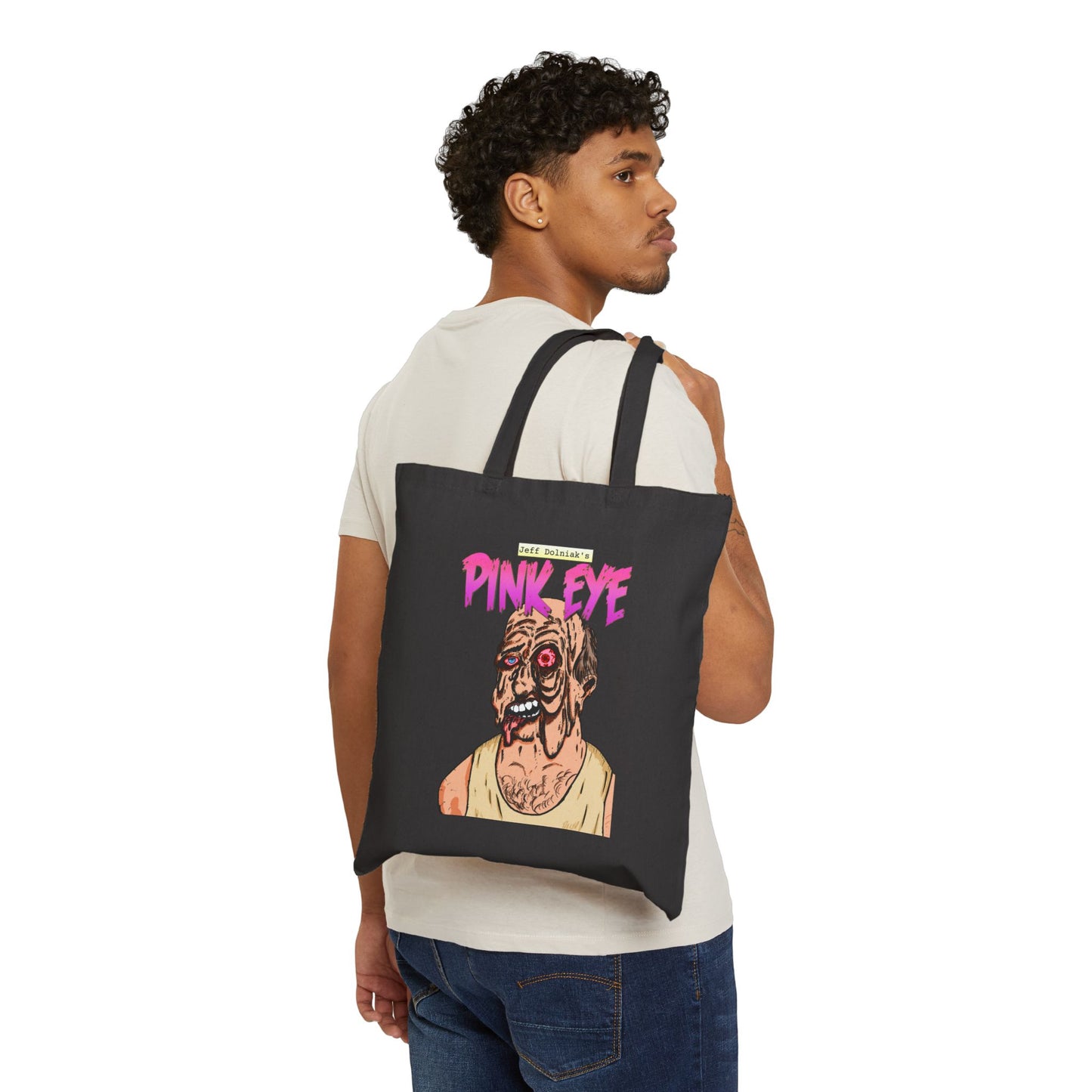 Tote Bag — Retro Horror 'Pink Eye' Illustration Cotton Canvas Tote