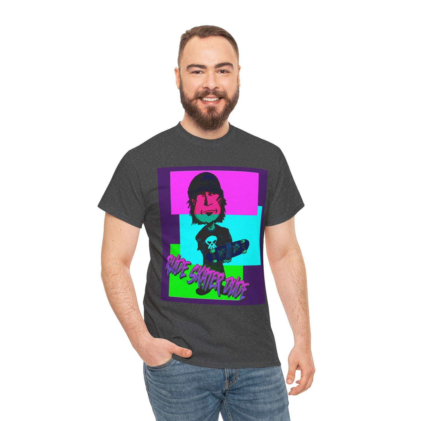 Retro Neon Skateboard Tee — "Rude Skater Dude" Graphic
