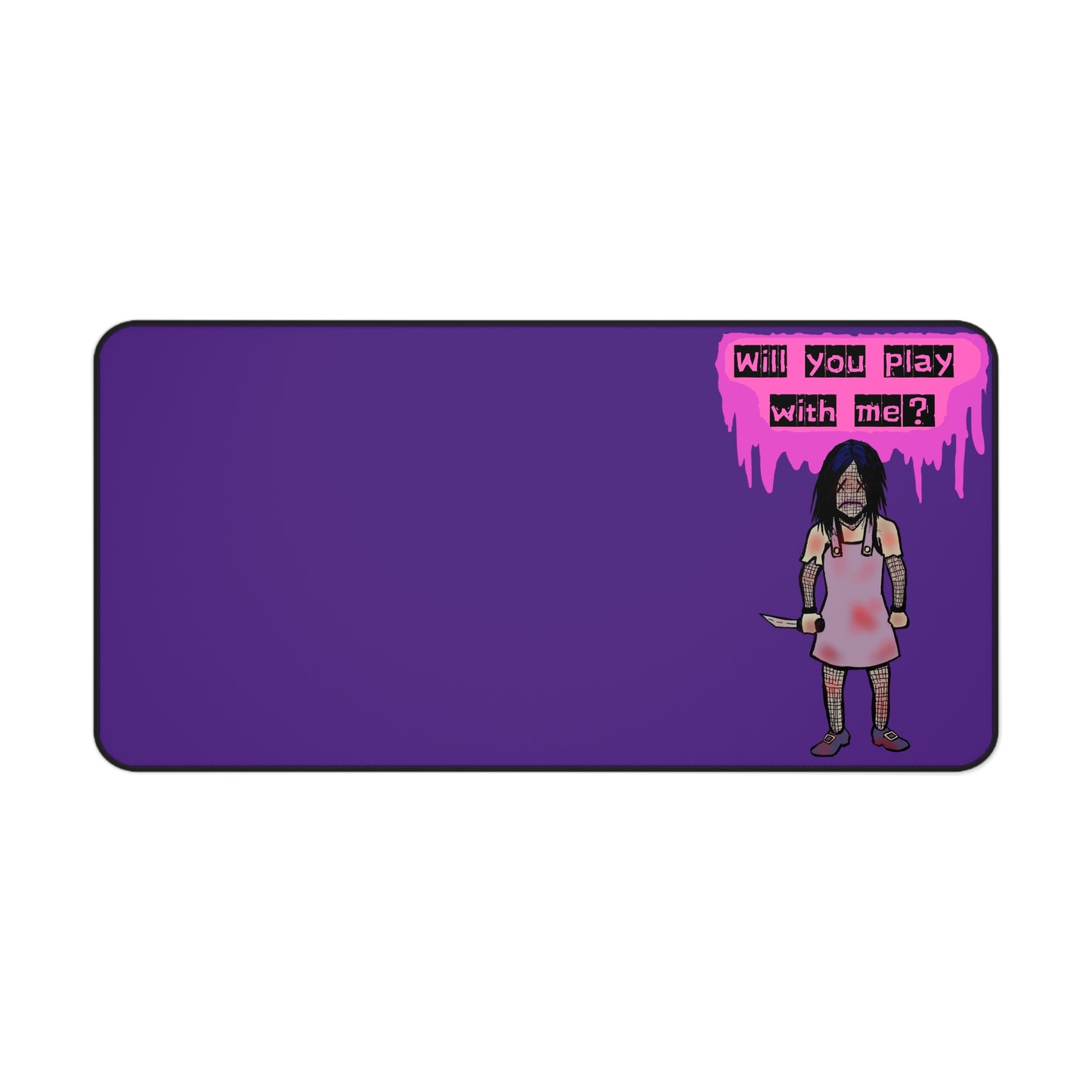 Gothic Playful Evil Doll Desk Mat - Perfect for Gamers, Artists, Halloween Decor, Home Office Decor, Unique Gift Ideas