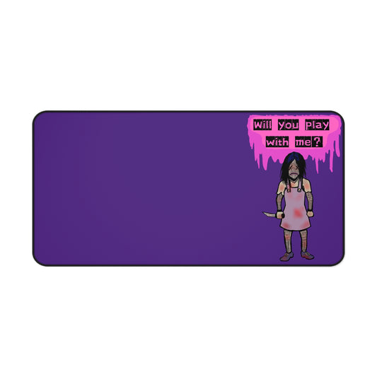 Gothic Playful Evil Doll Desk Mat - Perfect for Gamers, Artists, Halloween Decor, Home Office Decor, Unique Gift Ideas