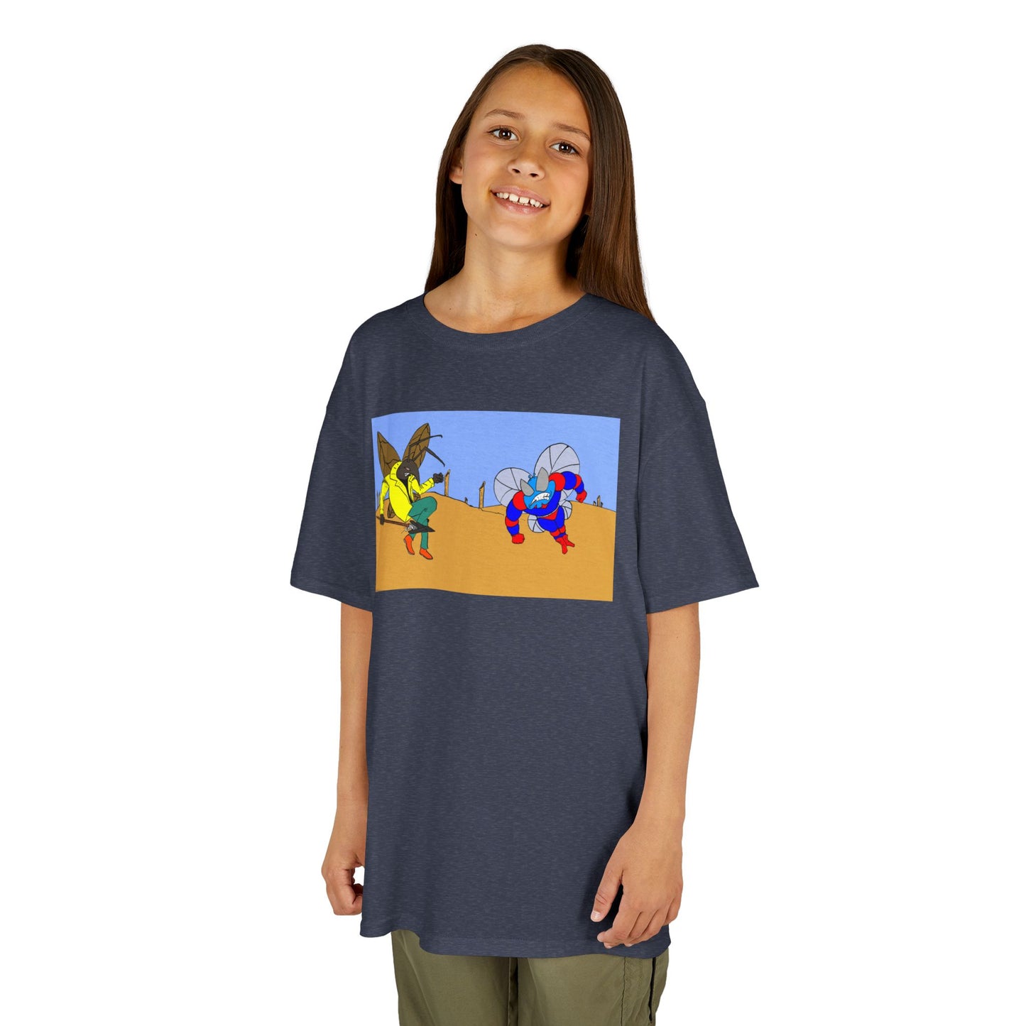 Astro-Fly and Wasp Warrior Kids Tee — Colorful Desert Beetle Cartoon Illustration