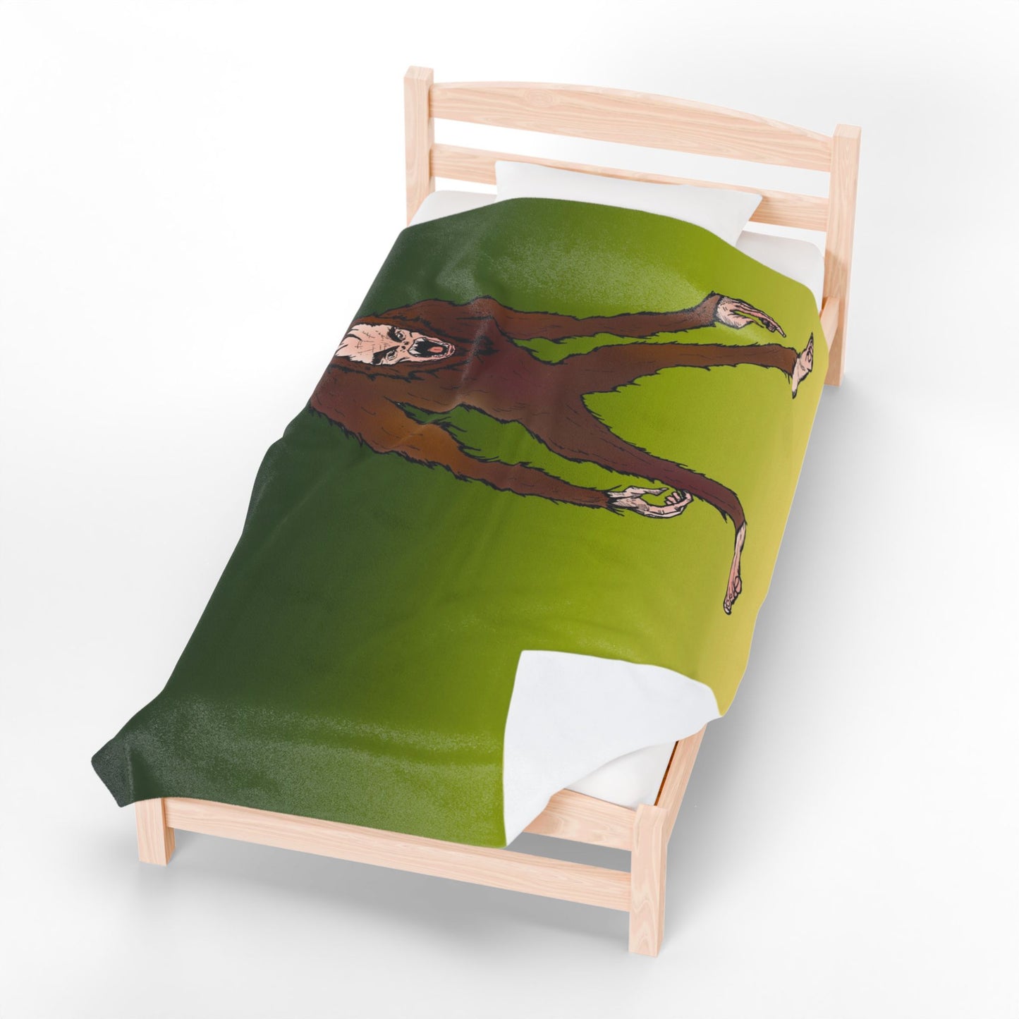 Bigfoot Encounter - Sasquatch Gradient Velveteen Plush Blanket — Soft Green Bigfoot Throw