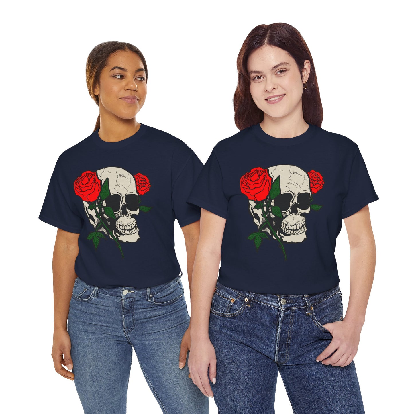 Skull & Roses Unisex Heavy Cotton Tee - Edgy Graphic T-Shirt for Casual Style