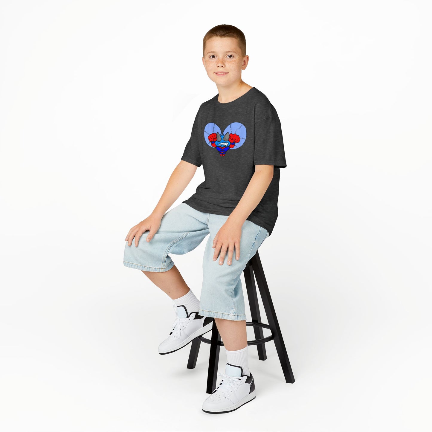 Astro-Fly Kids Superhero T‑Shirt — Cute Blue Hero Design