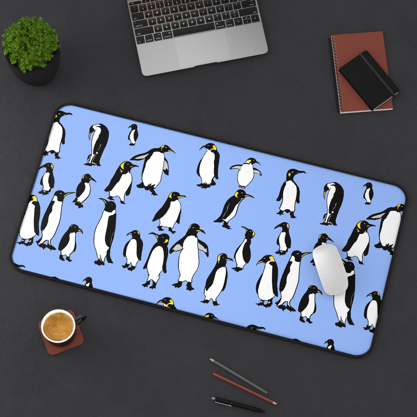 Rookery of Penguins - Ice Blue - Desk Mat