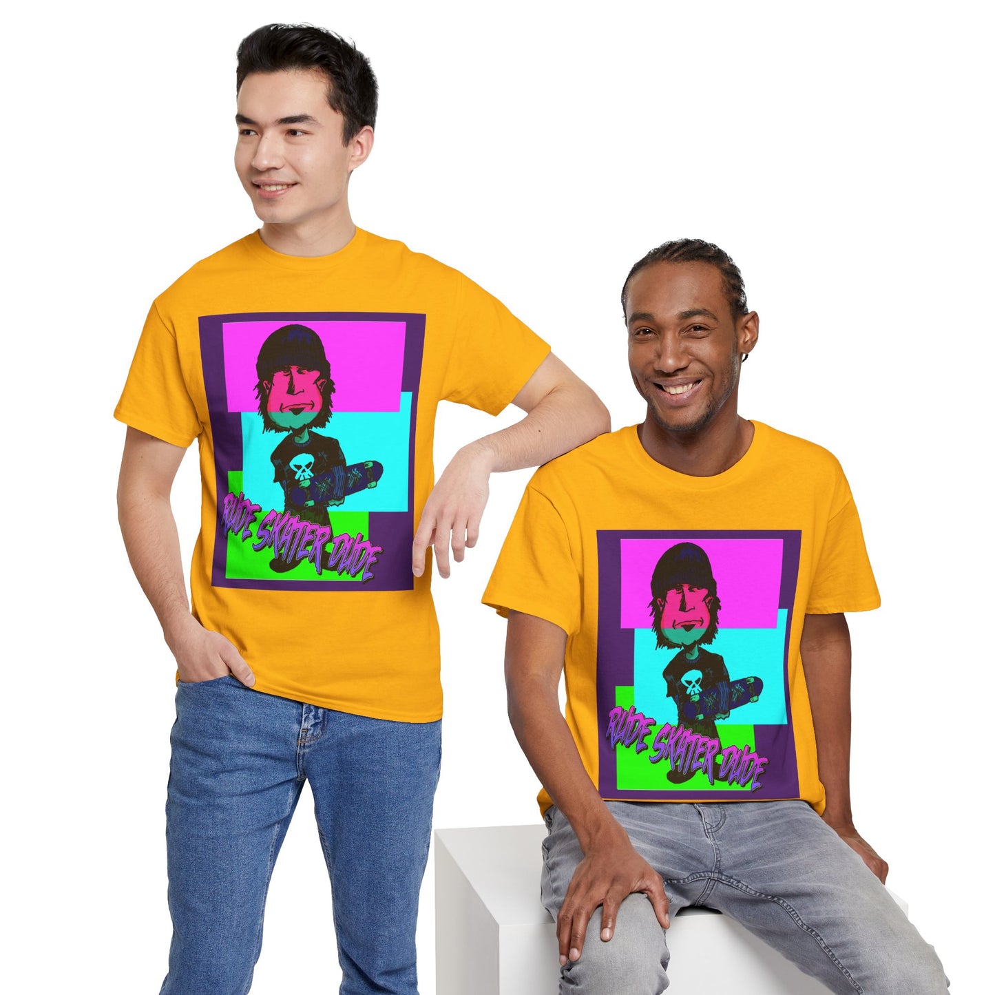 Retro Neon Skateboard Tee — "Rude Skater Dude" Graphic