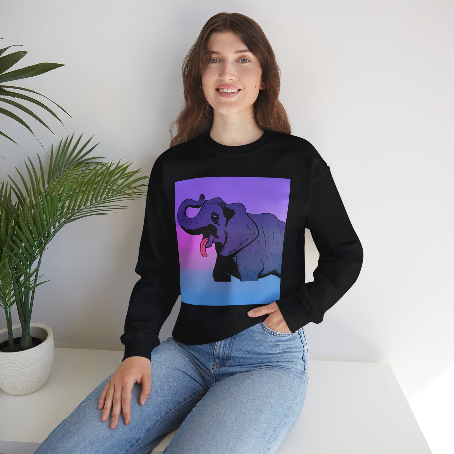Elephant Art Unisex Crewneck Sweatshirt – Vibrant and Cozy Statement Piece