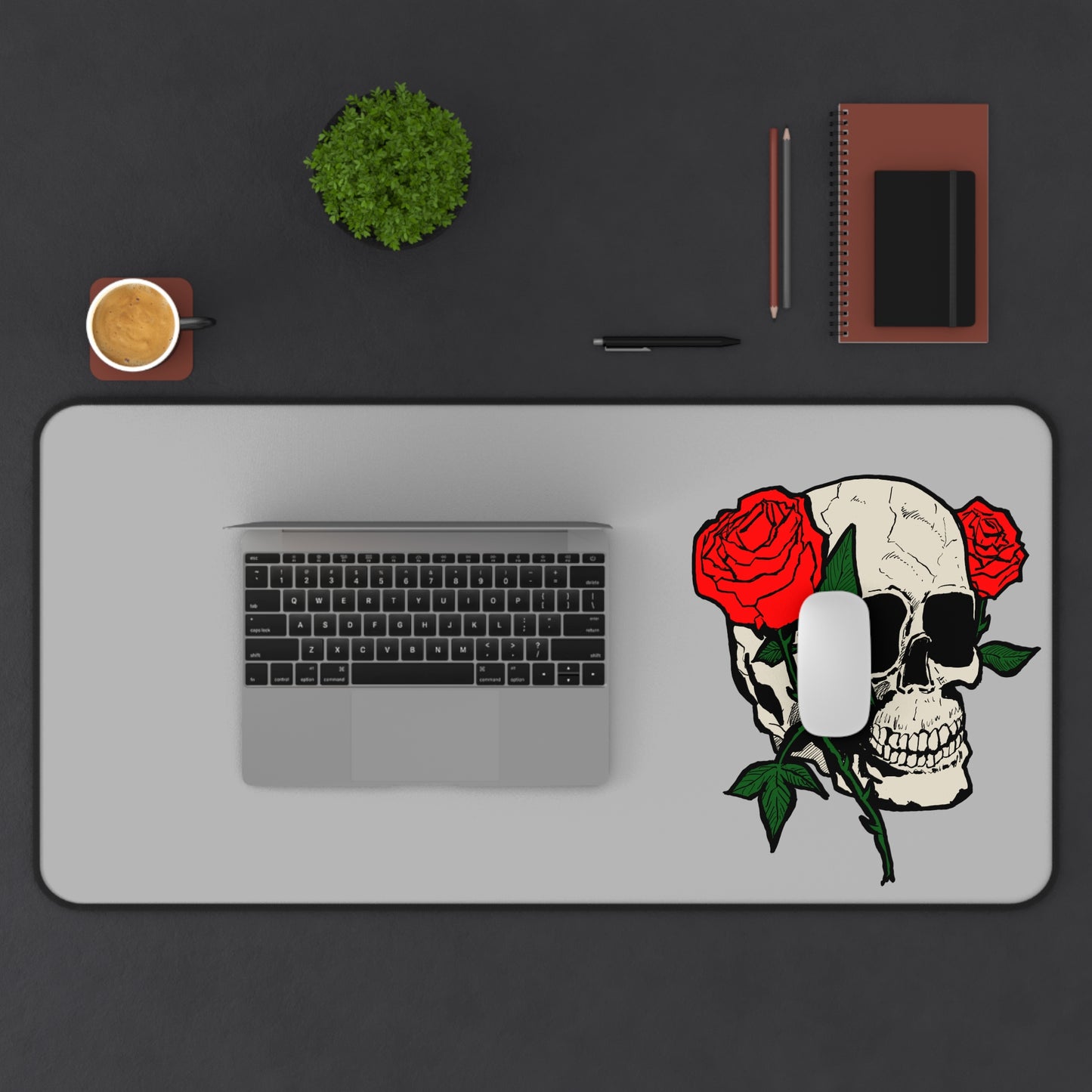 Skull & Roses Desk Mat - Gothic Office Decor for Creatives