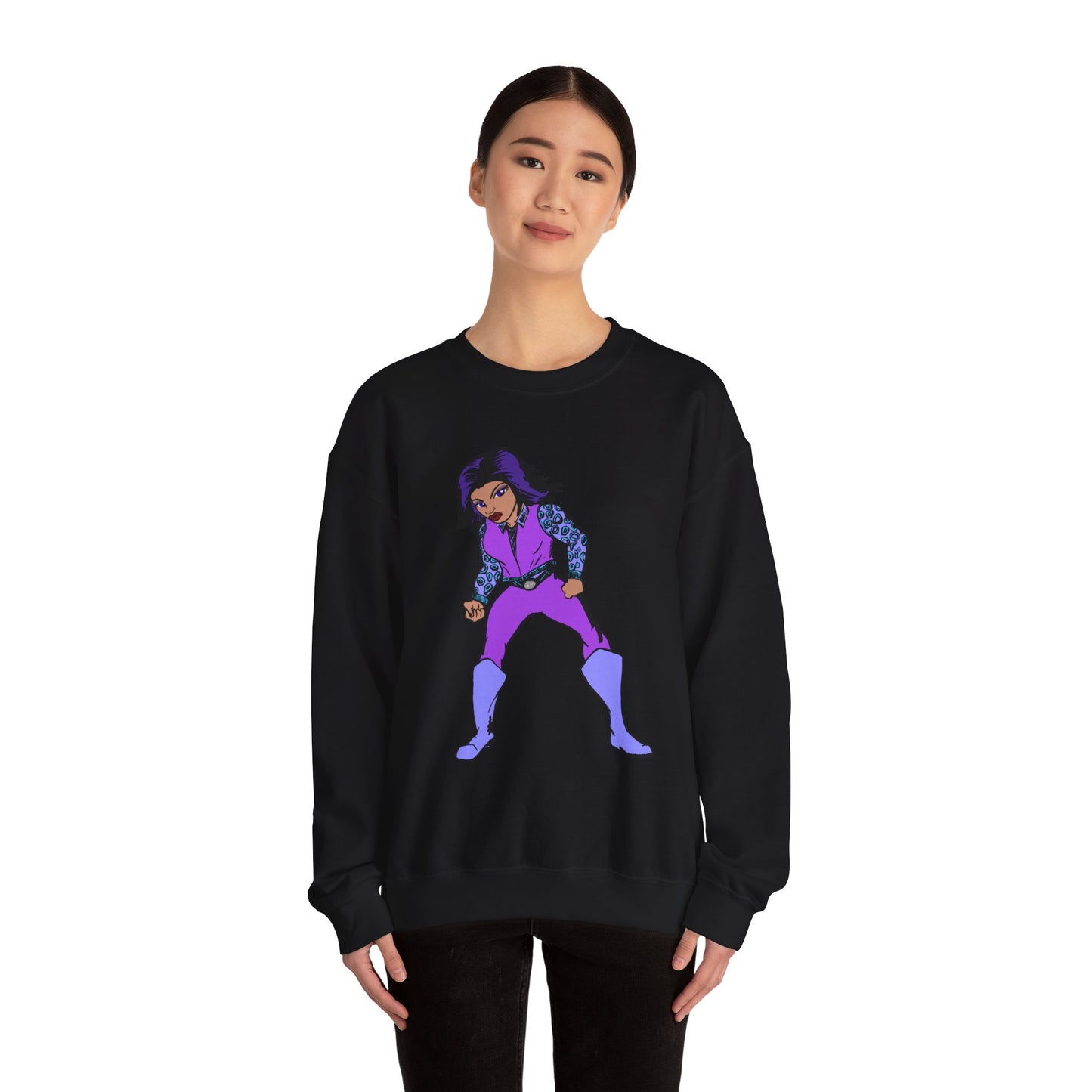 Vintage Retro Hero Crewneck Sweatshirt with Bold Graphic Design