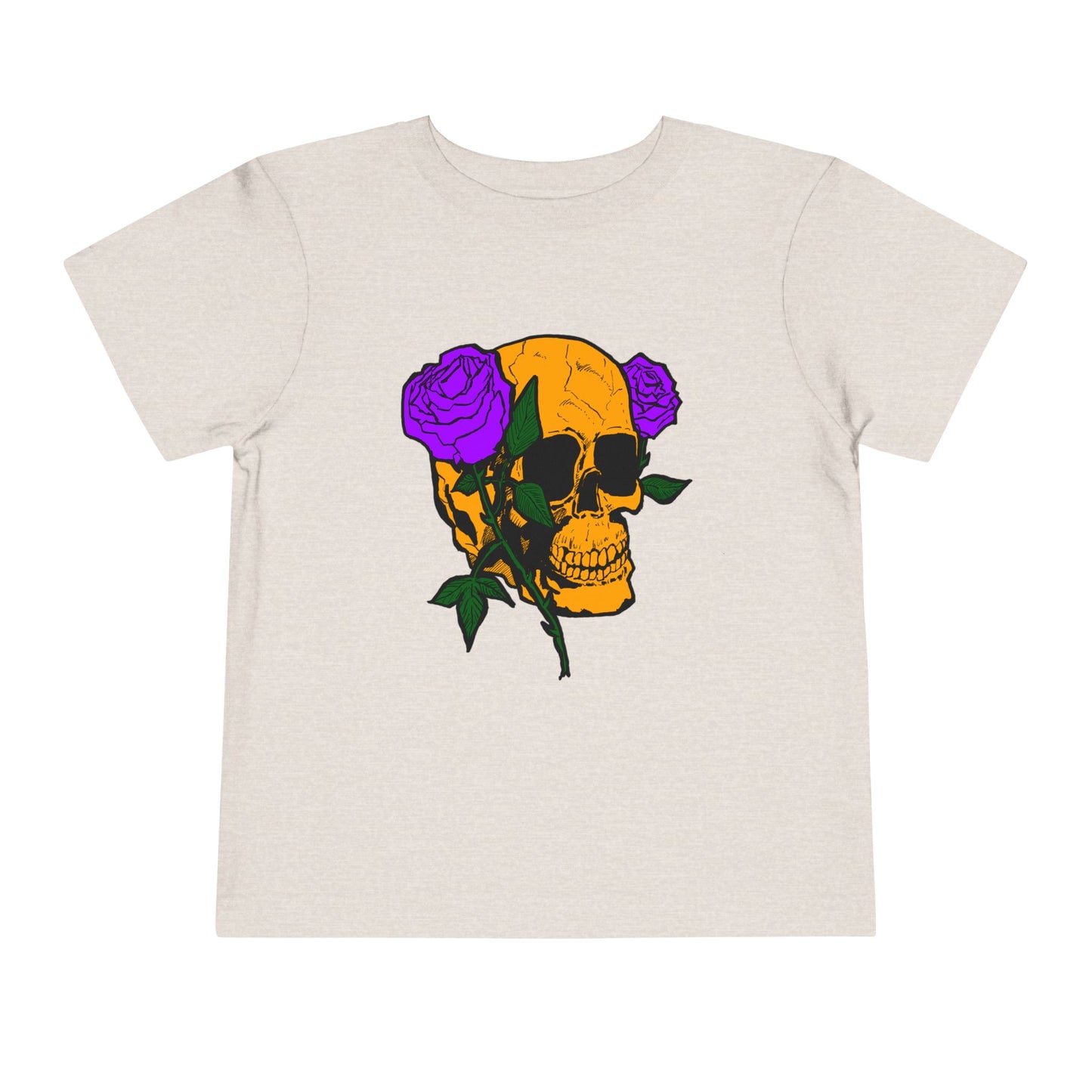 Toddler Tee — Orange Skull with Purple Roses Graphic
