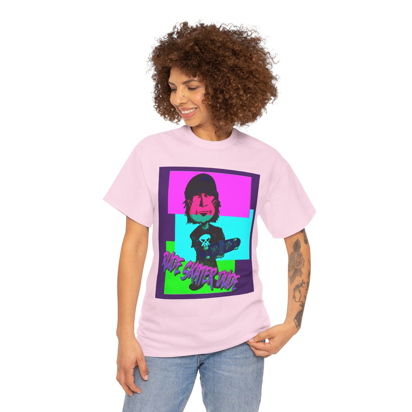 Retro Neon Skateboard Tee — "Rude Skater Dude" Graphic
