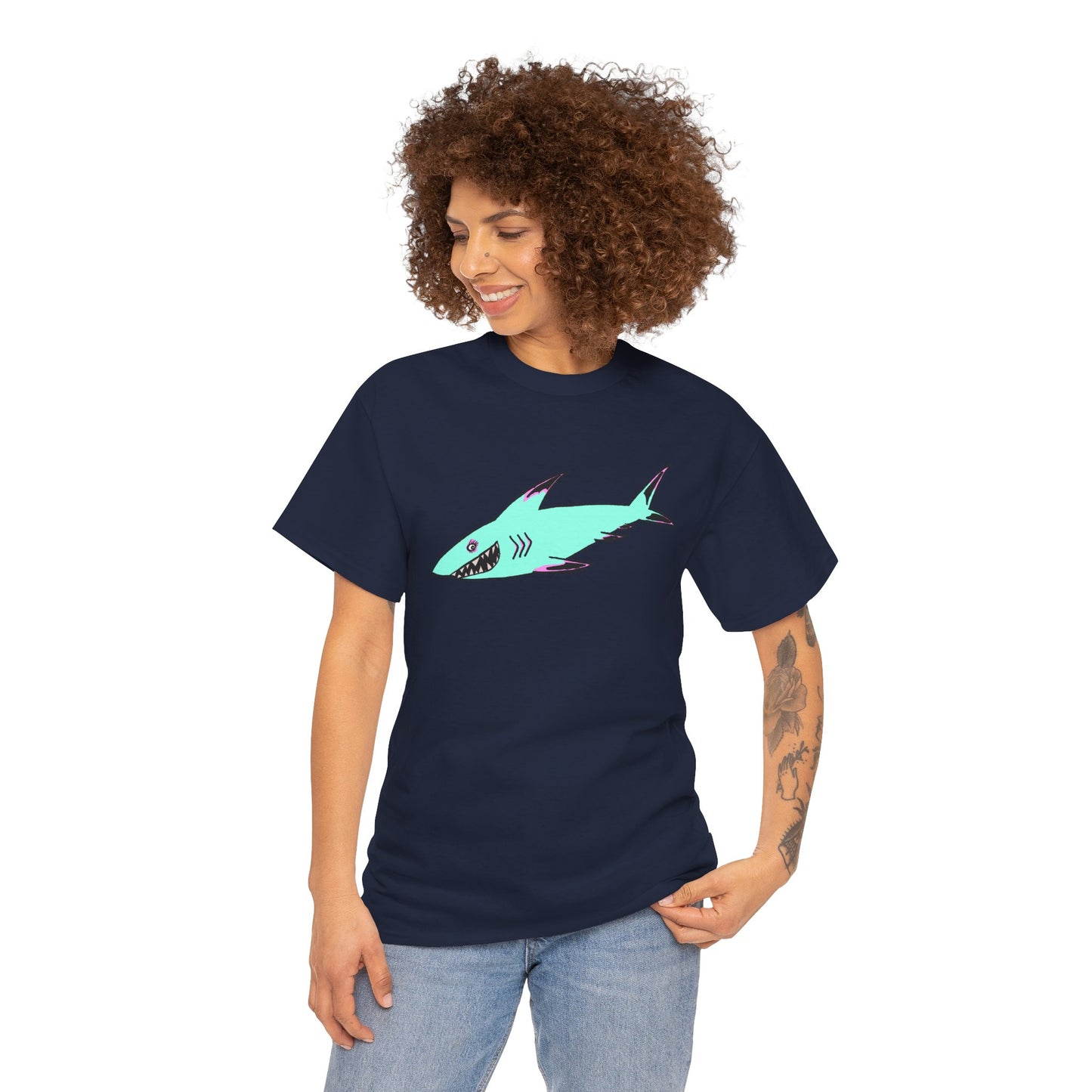 Cool Shark Graphic Unisex Heavy Cotton Tee, Ocean Lover Shirt, Beachwear, Casual Everyday Tee, Gift for Sharks Fans