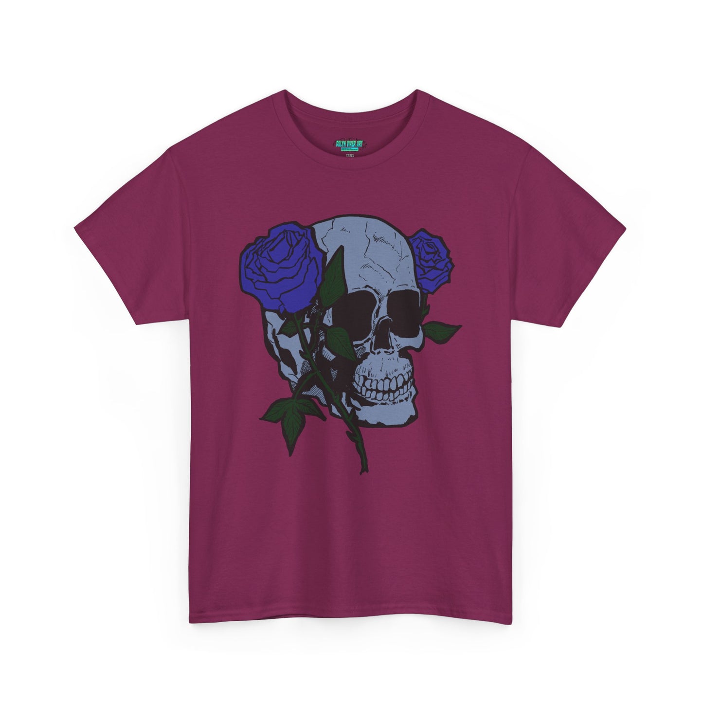 Unisex Heavy Cotton Tee with Skull and Rose Design - Edgy Streetwear Top