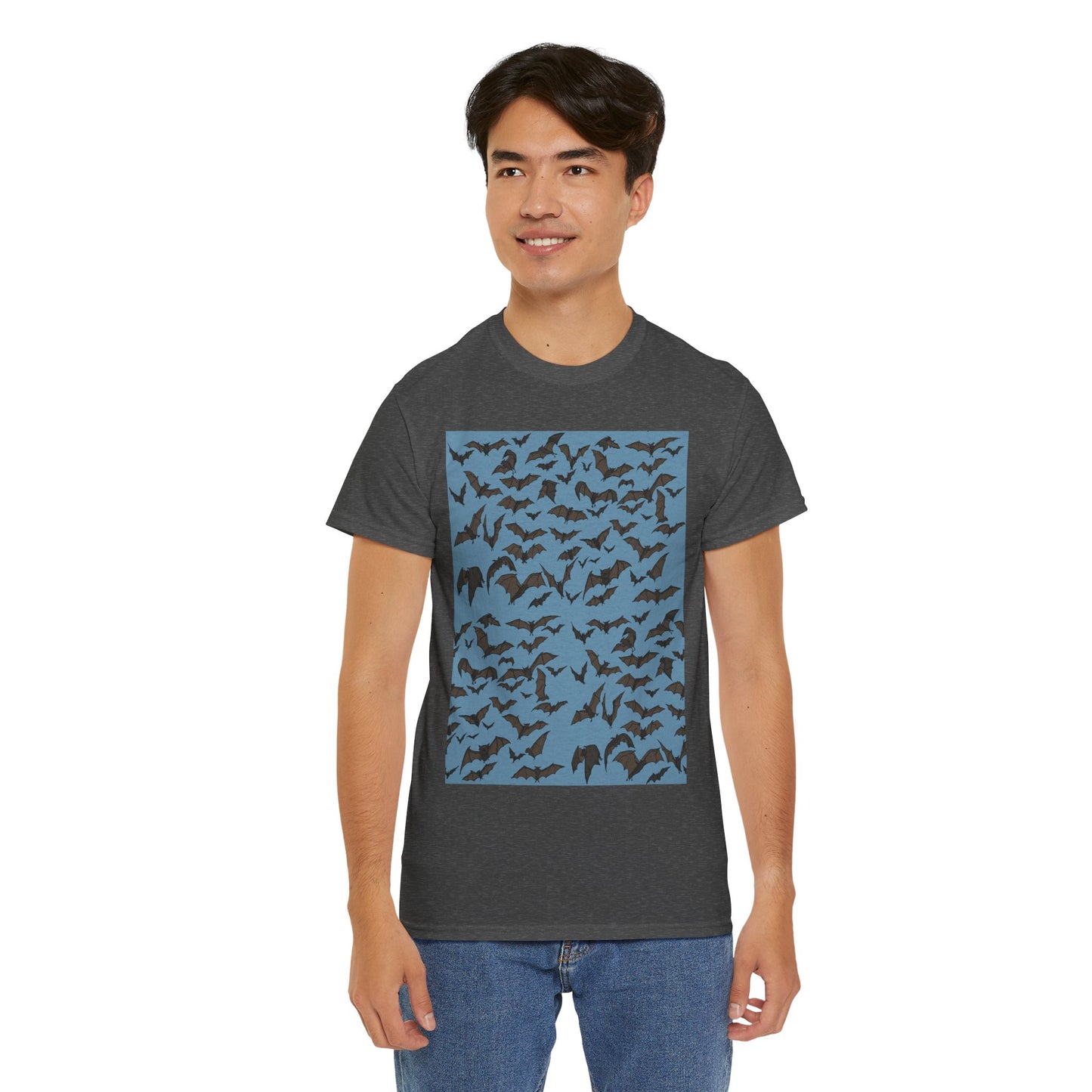Unisex Bat Print Cotton Tee, Casual Graphic Tee, Halloween Apparel, Unique Gift for Animal Lovers, Stylish Everyday Wear