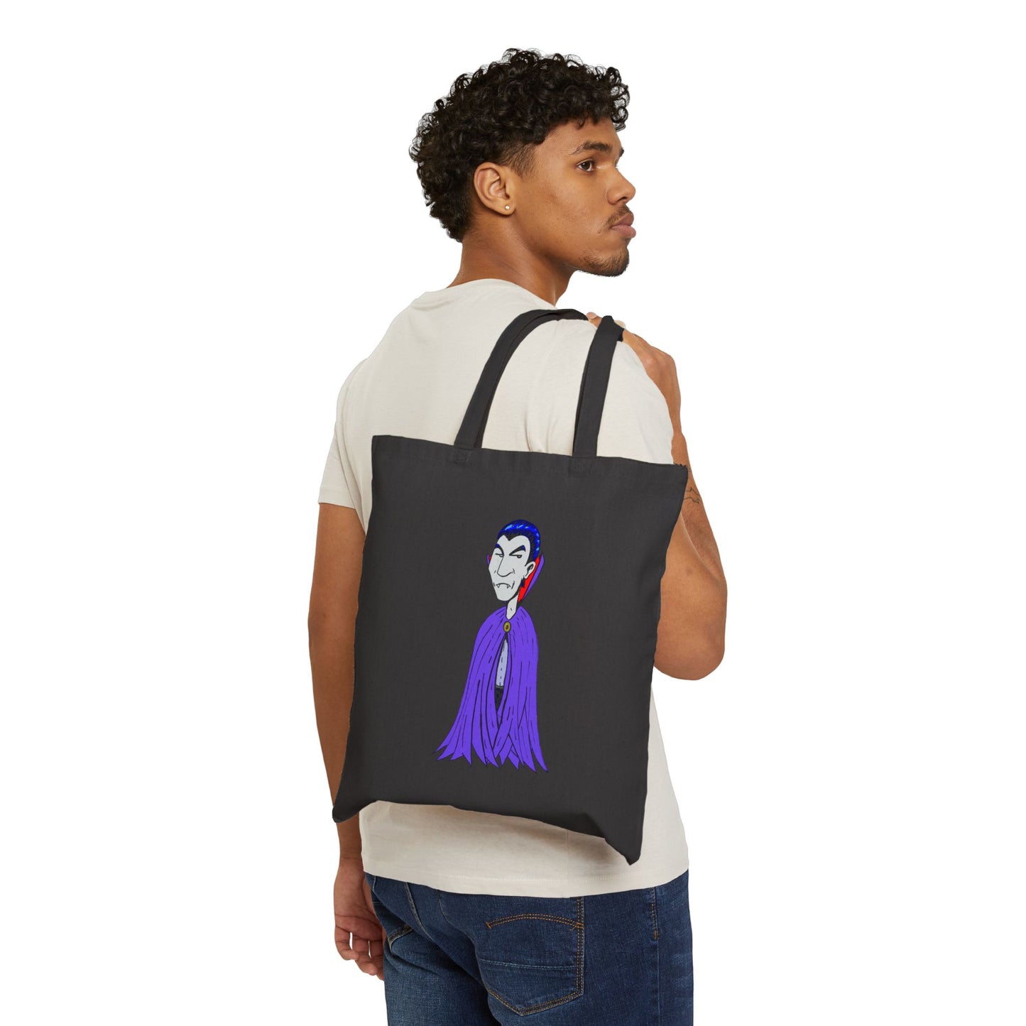 Silly Vampire Cartoon Cotton Tote Bag — Cute Gothic Halloween Canvas Tote