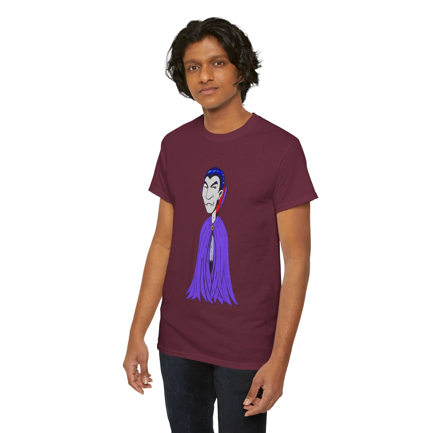 Vampire Cartoon Tee - Cute Purple Cloak Dracula Graphic T-Shirt