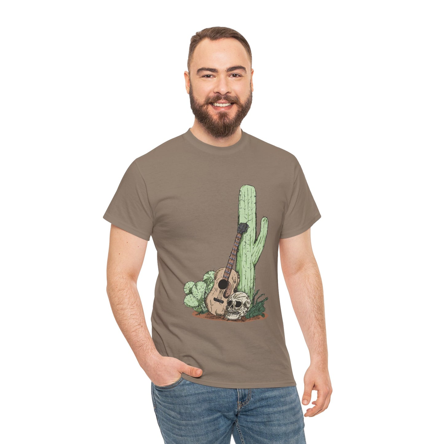 Desert Vibe Graphic Tee - Unisex Heavy Cotton Shirt, Boho Cactus Shirt, Guitar Lover's Gift, Summer Top, Music T-Shirt