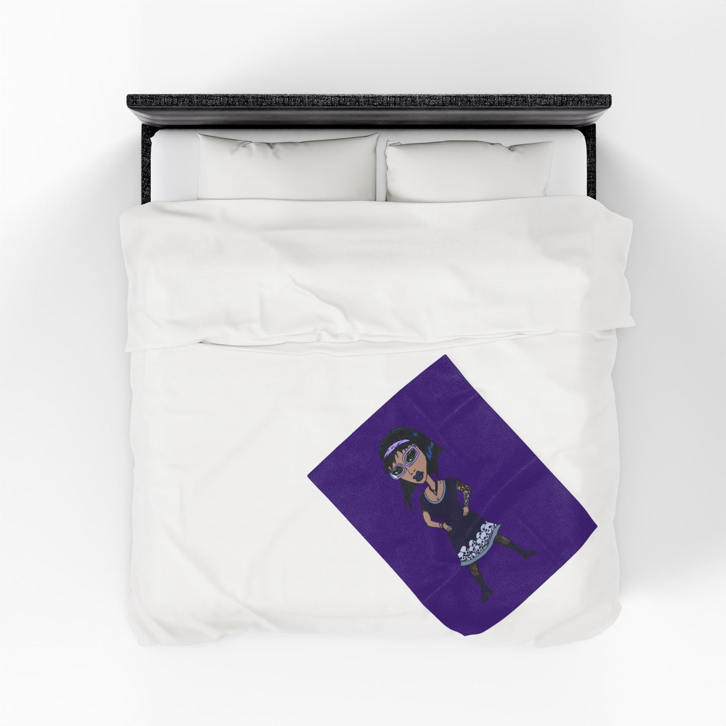 Goth Girl Velveteen Plush Blanket – Purple Skull Hem Cozy Throw