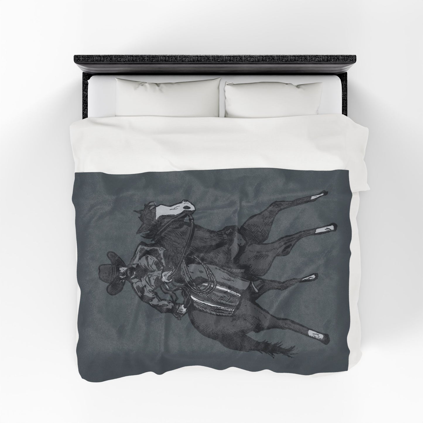 Cowboy Horse Velveteen Plush Blanket – Western Rodeo Throw for Horse Lovers
