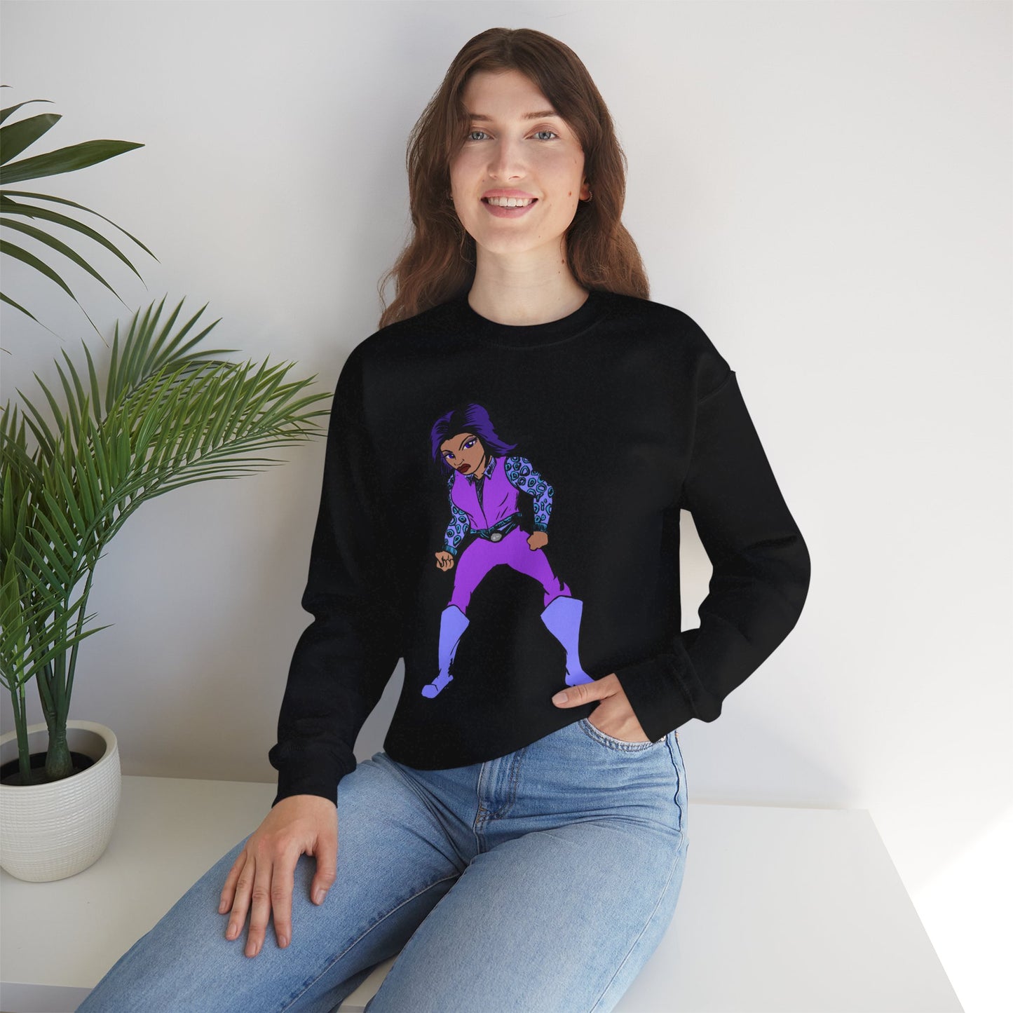 Vintage Retro Hero Crewneck Sweatshirt with Bold Graphic Design