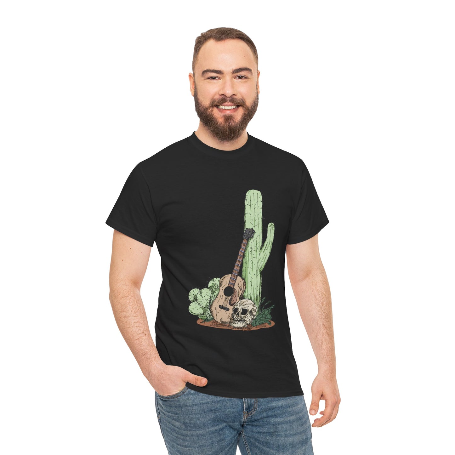 Desert Vibe Graphic Tee - Unisex Heavy Cotton Shirt, Boho Cactus Shirt, Guitar Lover's Gift, Summer Top, Music T-Shirt