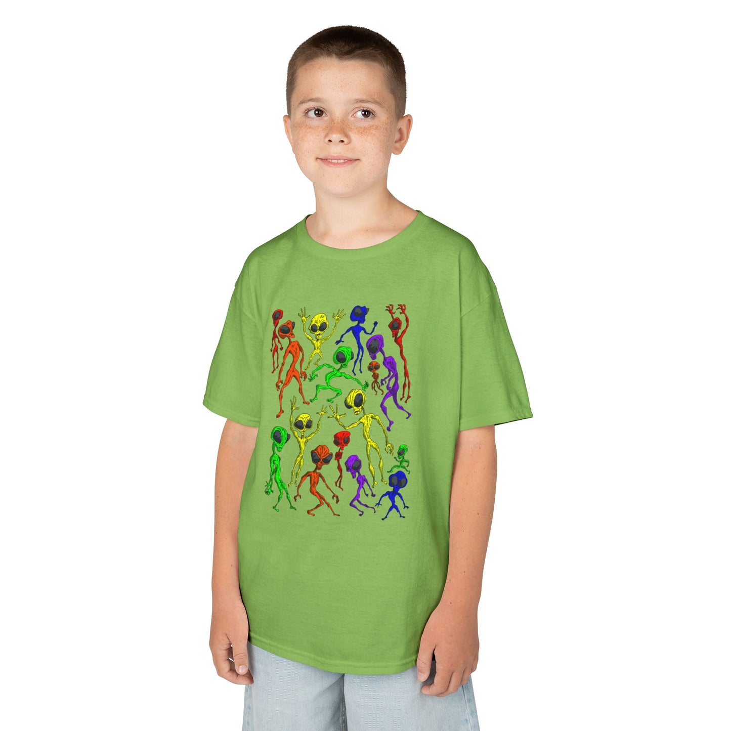 Colorful Alien Dance Party Kids Tee, Fun Graphic T-Shirt, Youth Summer Apparel, Gift for Young Dancers, Birthday Party Outfit, Festival Wear