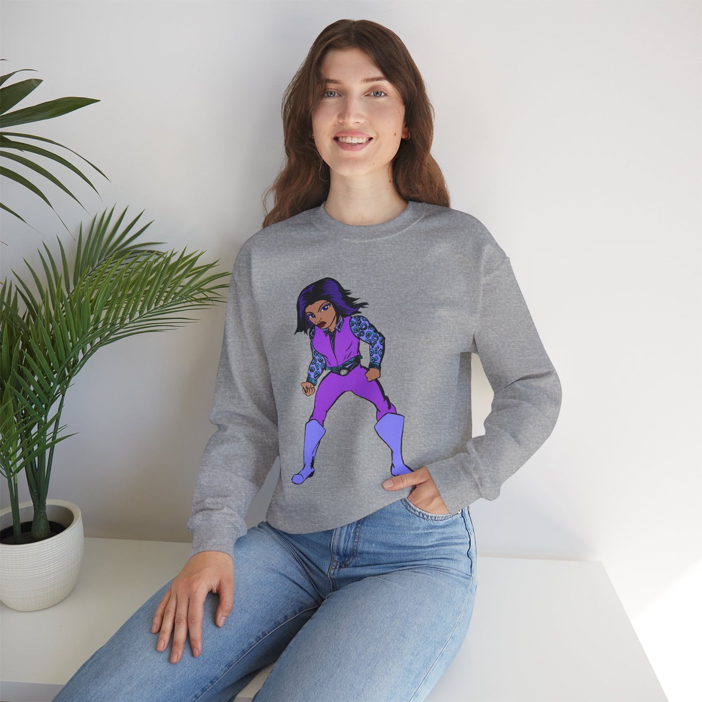 Vintage Retro Hero Crewneck Sweatshirt with Bold Graphic Design