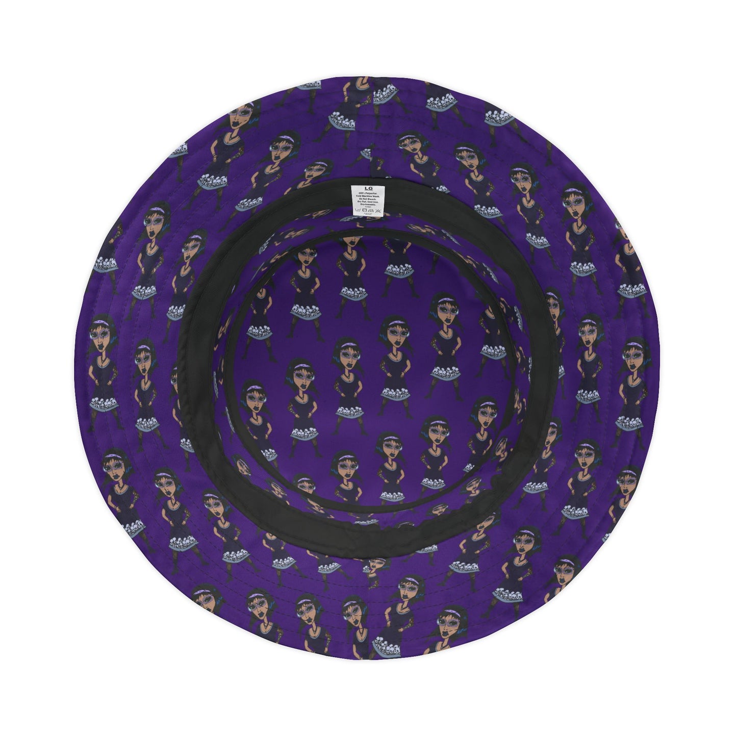 Purple Retro Goth Girl Pattern Bucket Hat — All-Over Print Fashion Accessory
