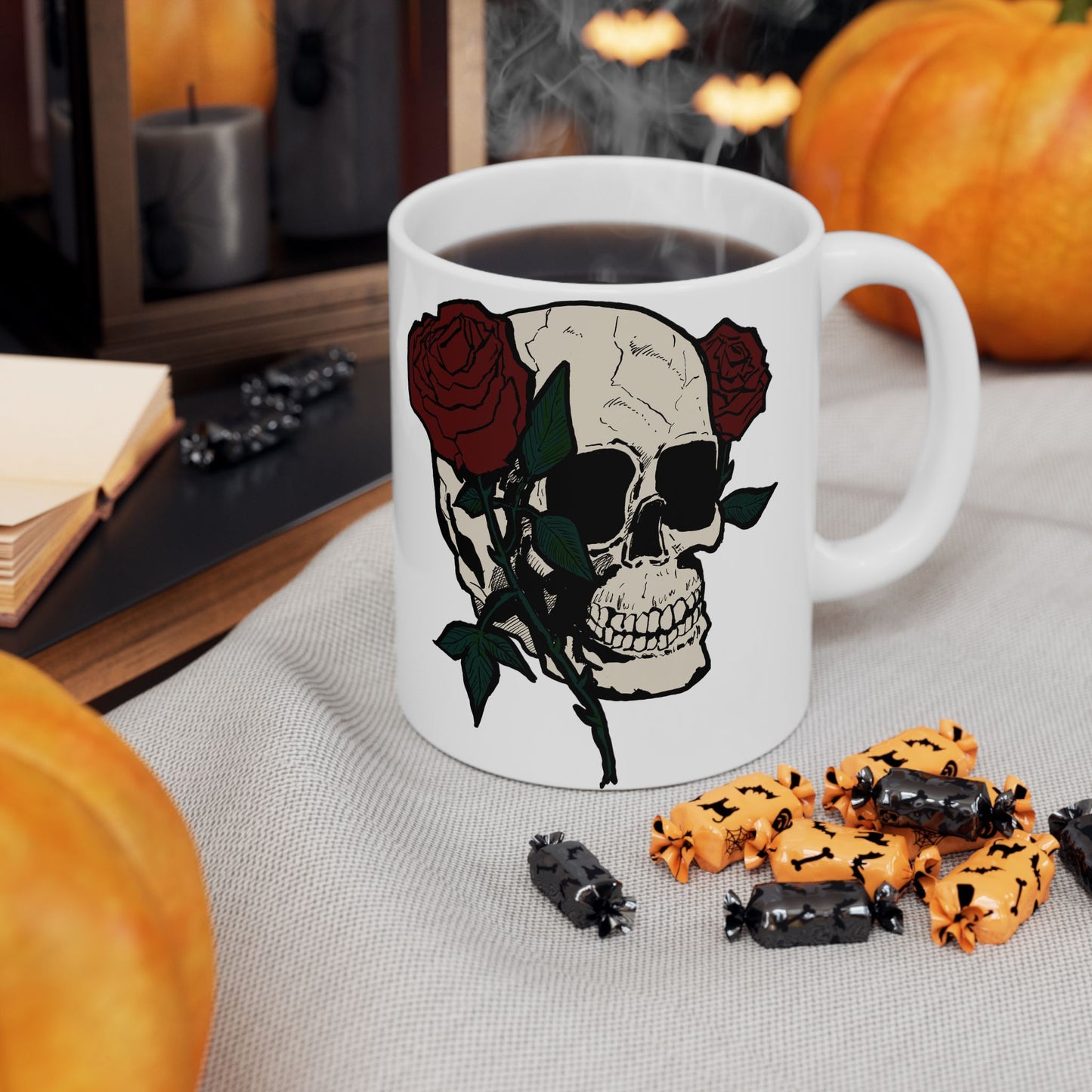 Cool Skull and Rose Ceramic Mug - Perfect for Coffee Lovers