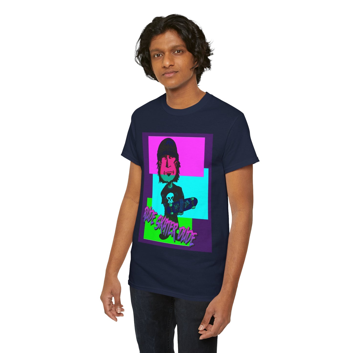 Retro Neon Skateboard Tee — "Rude Skater Dude" Graphic
